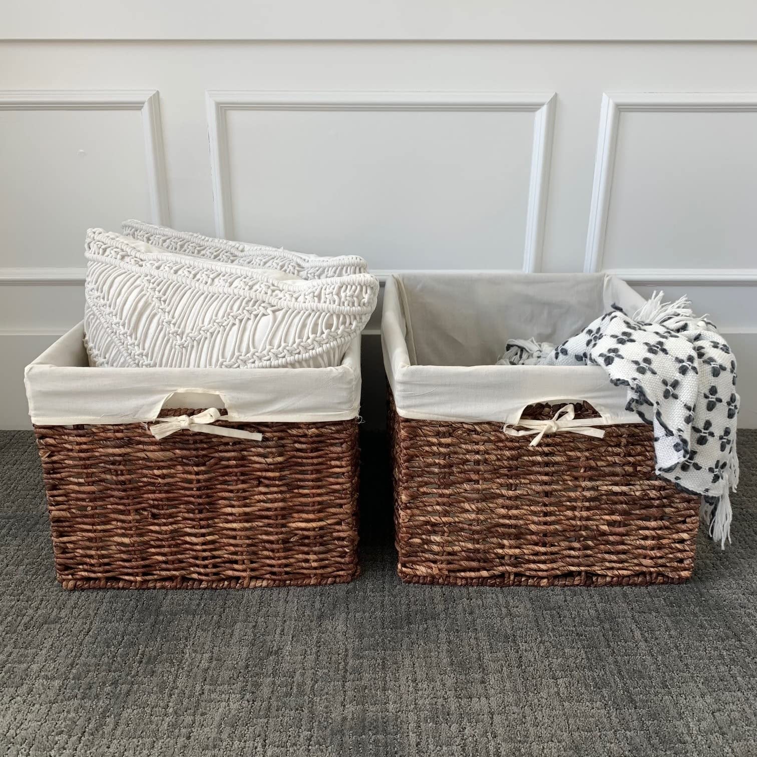 Handwoven Large Rectangular Storage Baskets (Set of 2) - Brown for Home & Office