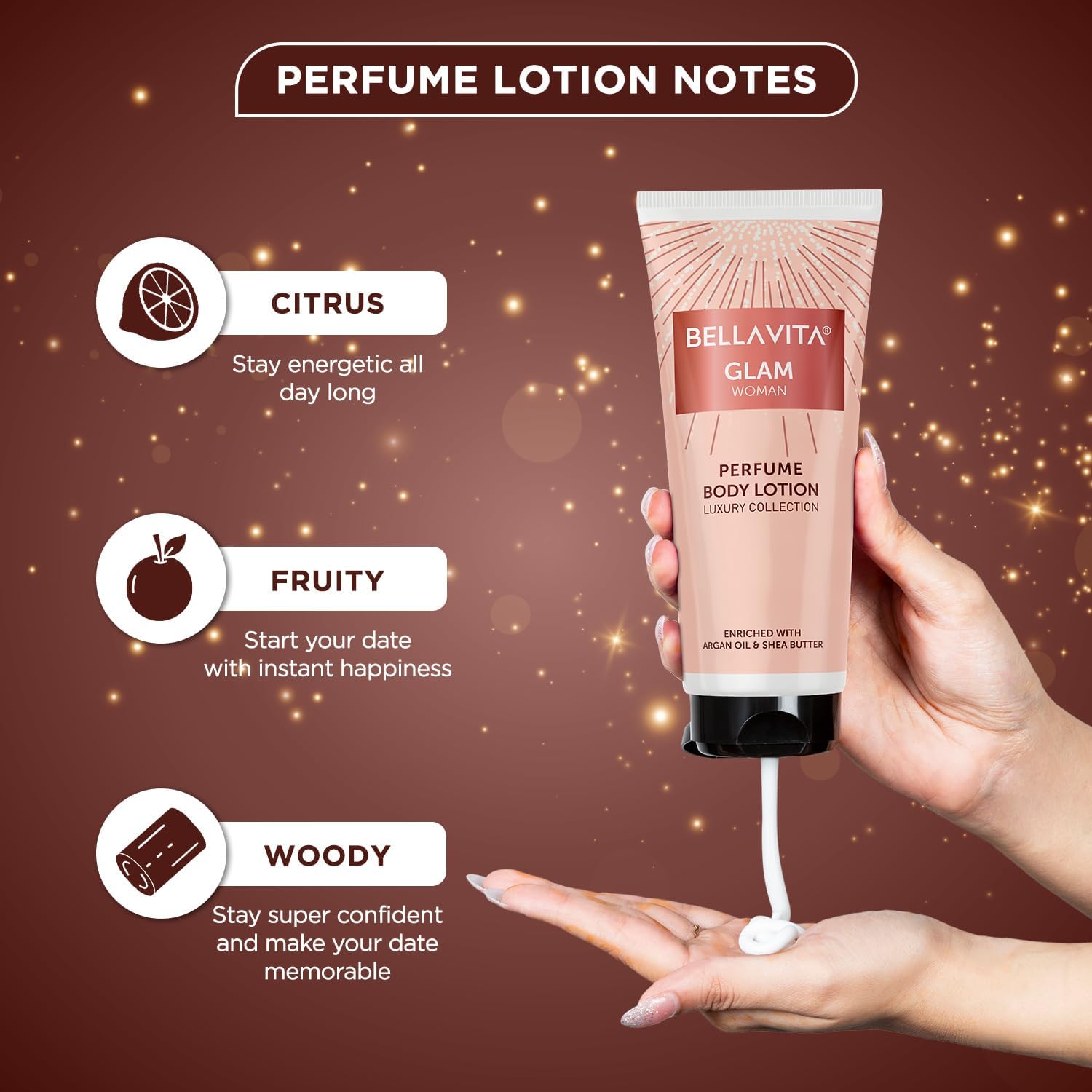 Bella Vita Luxury Glam Women's Perfumed Body Lotion - Hydrating & Nourishing with Argan Oil & Shea Butter (200ml) for Soft, Supple & Healthy Skin | Perfect for Daily Moisturizing, Gift Giving & Self-Care Rituals