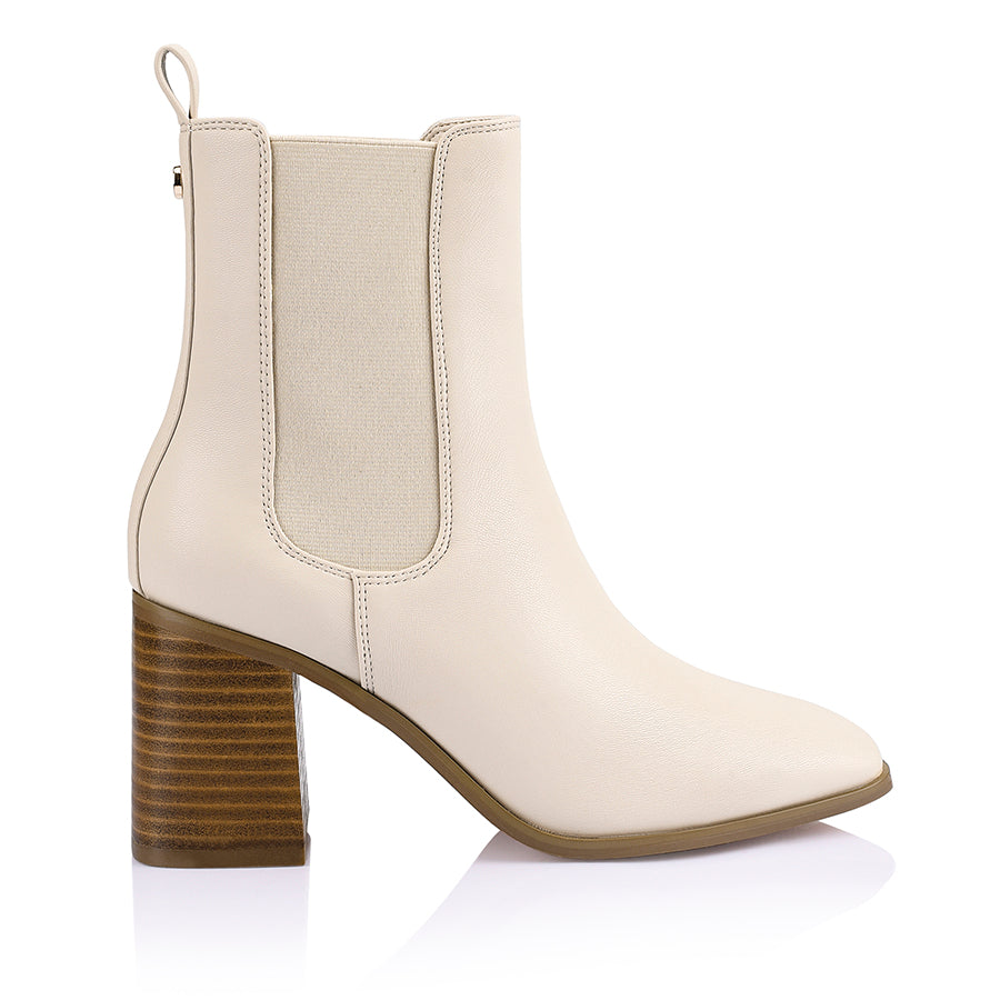 Link Chelsea Ankle Boots for Women - Comfortable Bone Color Leather Booties | Perfect for Casual Outfits, Office Wear & Fall Fashion