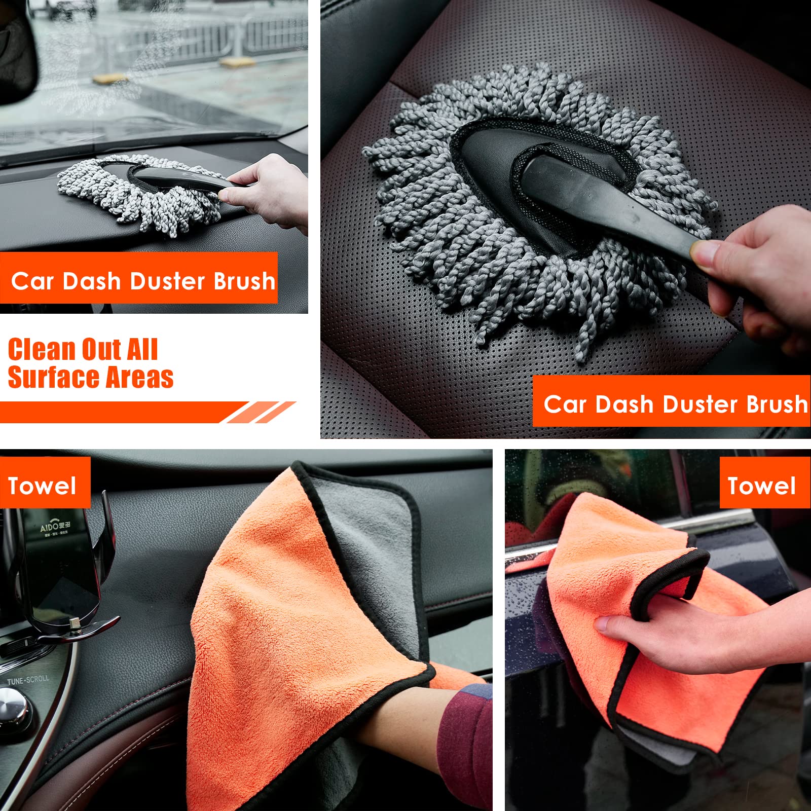 17Pcs Car Detailing Kit with High Power Portable Vacuum - Interior Cleaner, Detailing Brushes, Windshield Cleaner - Perfect for Car Wash, Detailing & Maintenance for Men, Women & Teens