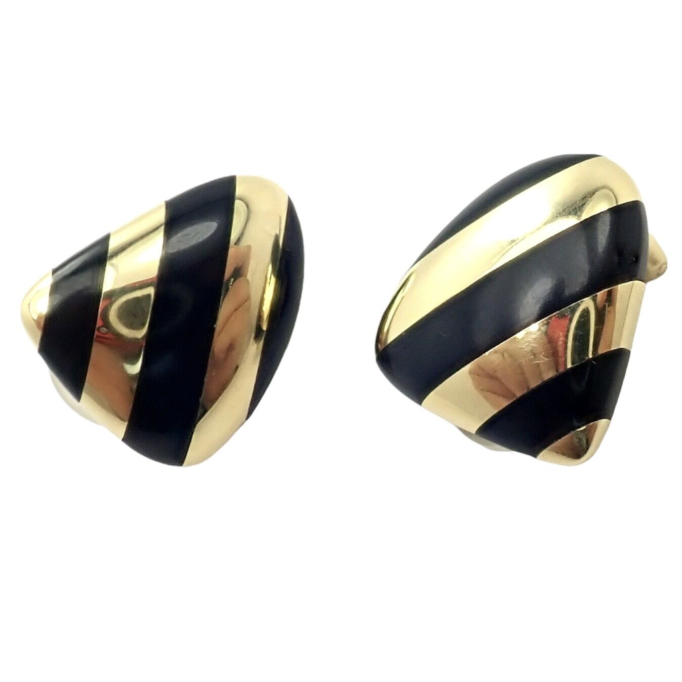Tiffany & Co Angela Cummings 18k Yellow Gold Black Jade Inlaid Earrings for Women - Luxury Jewelry Gift for Anniversary, Wedding & Special Occasions