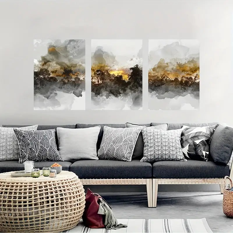 3-Piece Abstract Black Oil Painting Metal Prints - Ready to Hang Wall Art Decor for Living Room, Bedroom & Office