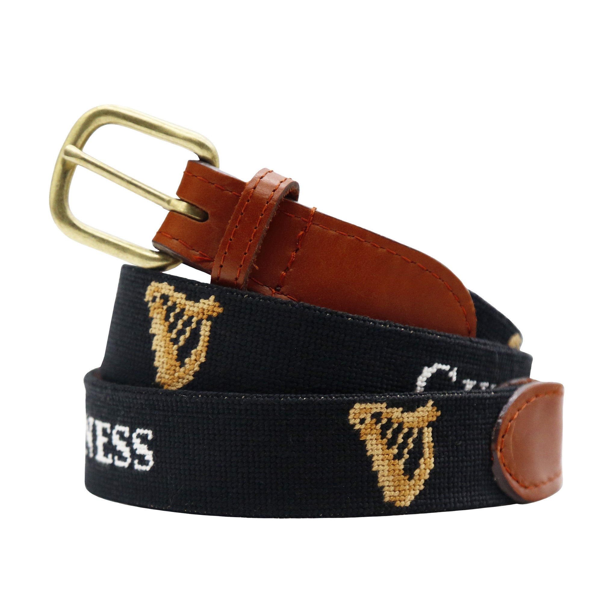 Needlepoint Belt for Men - Black Guinness Design - Stylish & Durable Fashion Accessory for Casual & Formal Outfits
