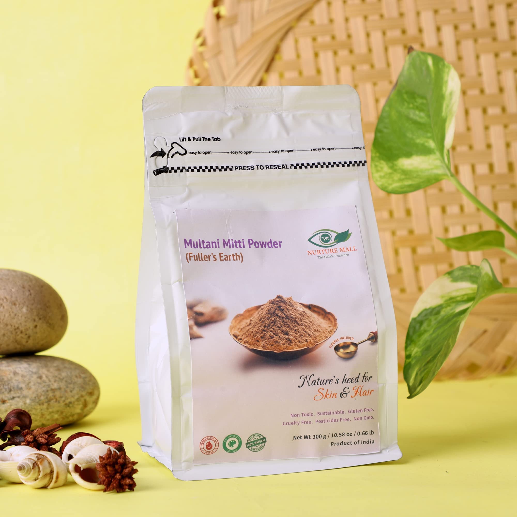 Nurture Mall Natural Multani Mitti Powder (300g) - Pure Clay for Oil Control, Glowing Skin & Hair, Reduces Pimples & Blackheads | Perfect for DIY Face Masks & Hair Treatments at Home
