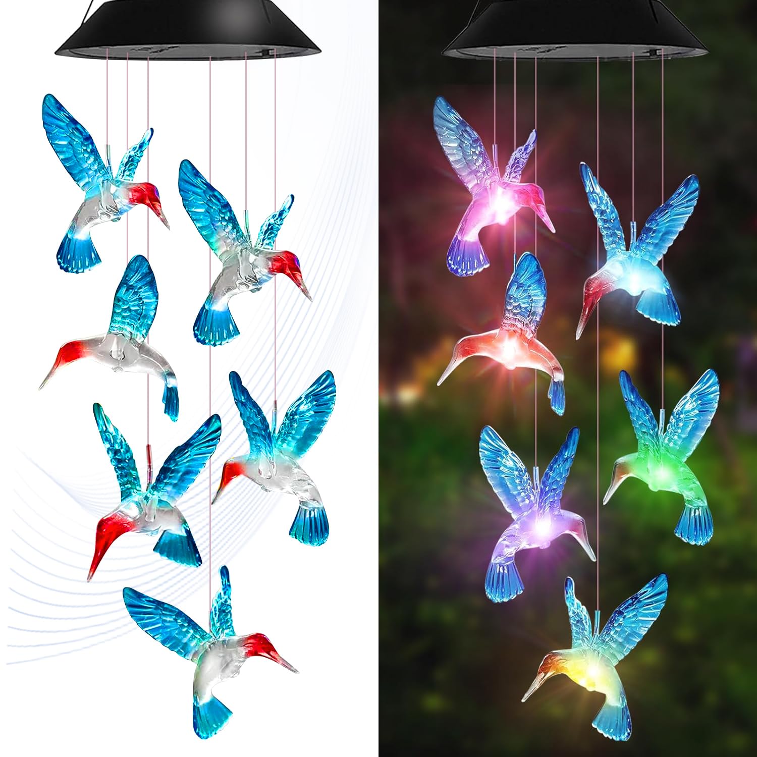 AIONASA Solar Wind Chimes with Color Changing LED Lights - Waterproof Outdoor Wind Chimes for Garden, Patio, Yard & Porch Decor - Perfect Hanging Gift for Mom, Grandma & Women - Solar Powered for Day & Night Use