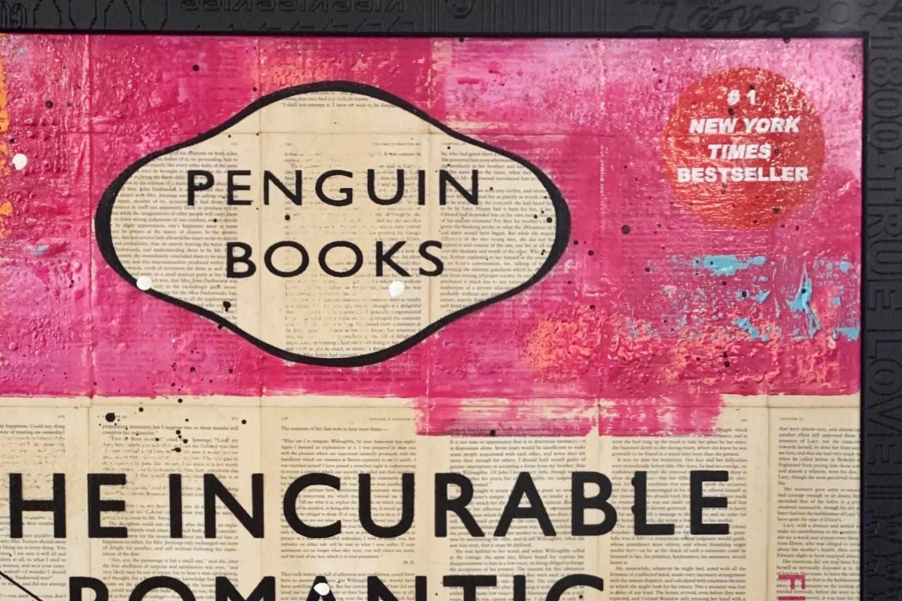 The Incurable Romantic - 75cm x 100cm Urban Pop Art Book Club Painting with Custom Etched Frame - Perfect for Living Room Decor, Bedroom Wall Art & Book Lover Gifts