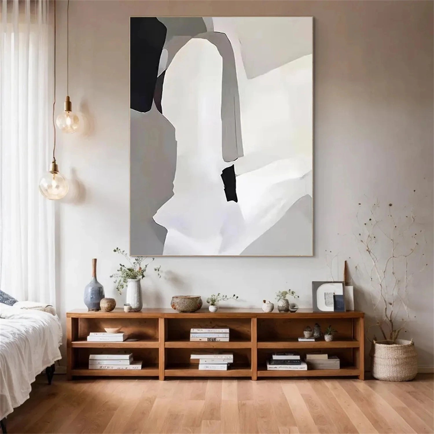 Abstract Tranquility Art Painting - Modern Canvas Wall Decor for Living Room, Bedroom & Office - Serene Blue & White Contemporary Artwork #WS233
