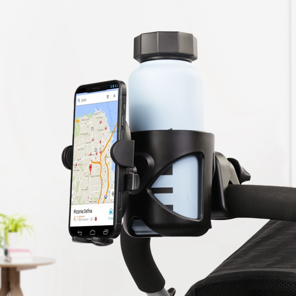 2 in 1 Universal Stroller Cup Holder & Bike Bottle Holder with Adjustable Phone Pocket (Fits 4-7.2 Inch Phones) - Perfect for Baby Strollers, Walkers, Wheelchairs & Bicycles | Durable & Convenient for Outdoor Activities, Shopping & Daily Use