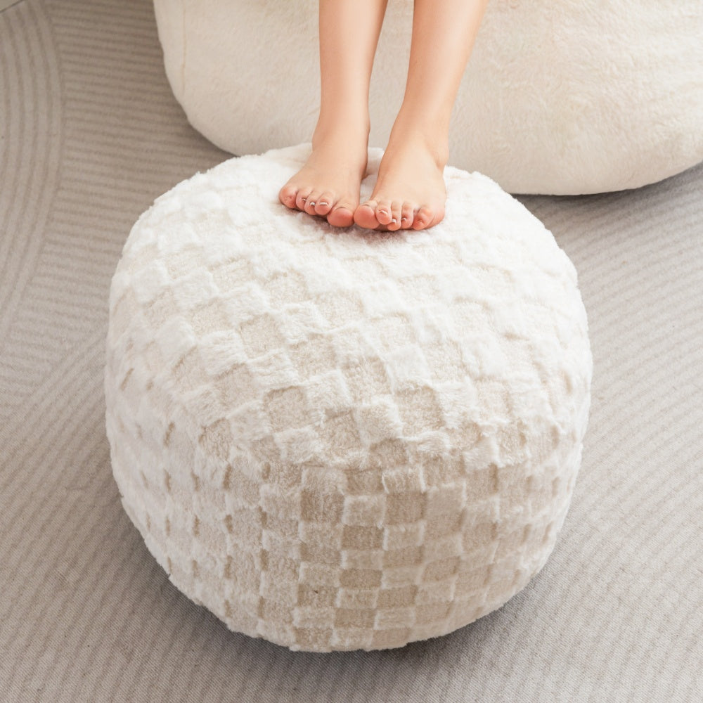 MAXYOYO Jacquard Shaggy Plush Bean Bag Chair with Pouf Set - Space Saving Combo for Living Room, Dorm, Bedroom & Game Room - Soft Bean Bag Bed & Footstool Bundle for Relaxing, Lounging & Gaming