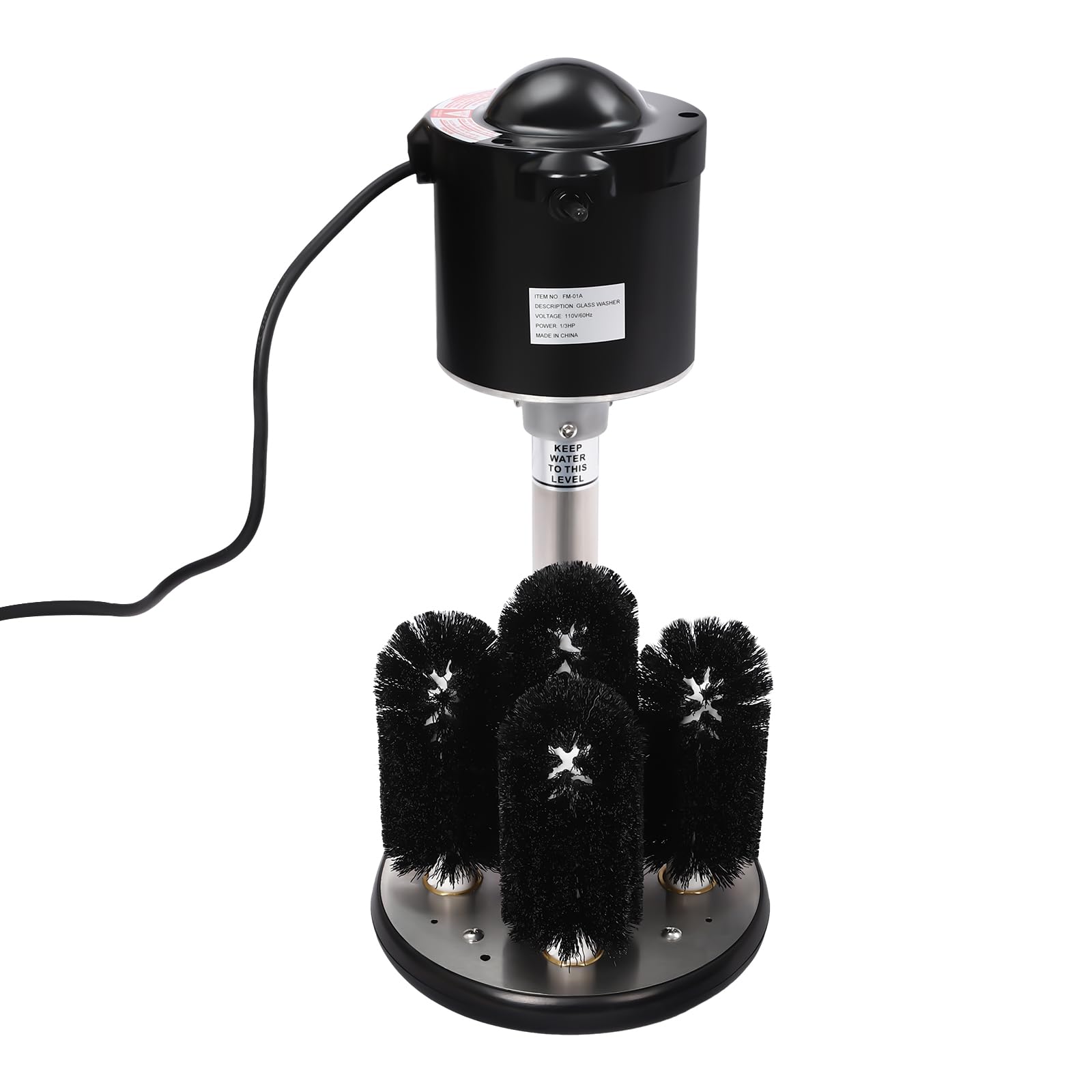 Commercial Electric Glass Cup Washer - 5 Brushes, 800 Cups/Hour, Stainless Steel Bar Glass Cleaning Machine, 110V Tabletop Glass Washer for Wine & Beer Glasses (Black) - Perfect for Bars, Restaurants, and Catering Services