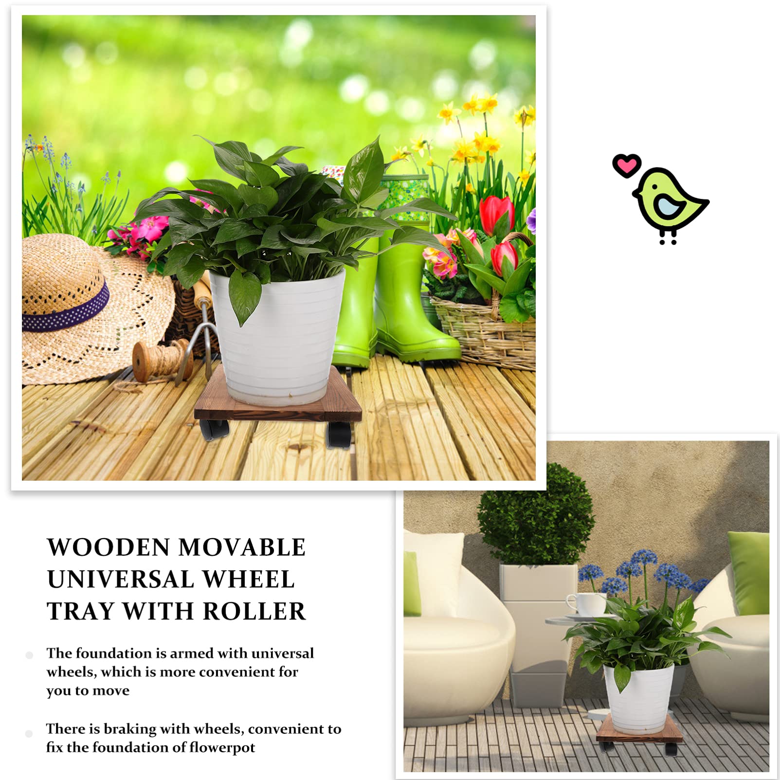 Happyyami 1pc Lockable Wheeled Flower Pot Tray - Universal Rolling Planter with Wheels for Indoor/Outdoor Potted Plants - Perfect for Patio, Garden, Balcony & Home Decor