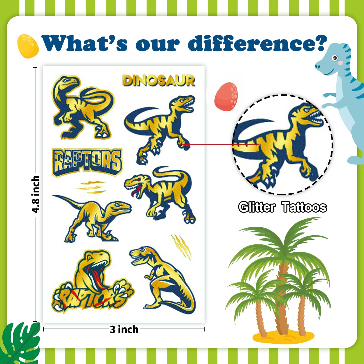 Dinosaur Tattoos for Kids - 100 Glitter Styles for Birthday Parties & Games