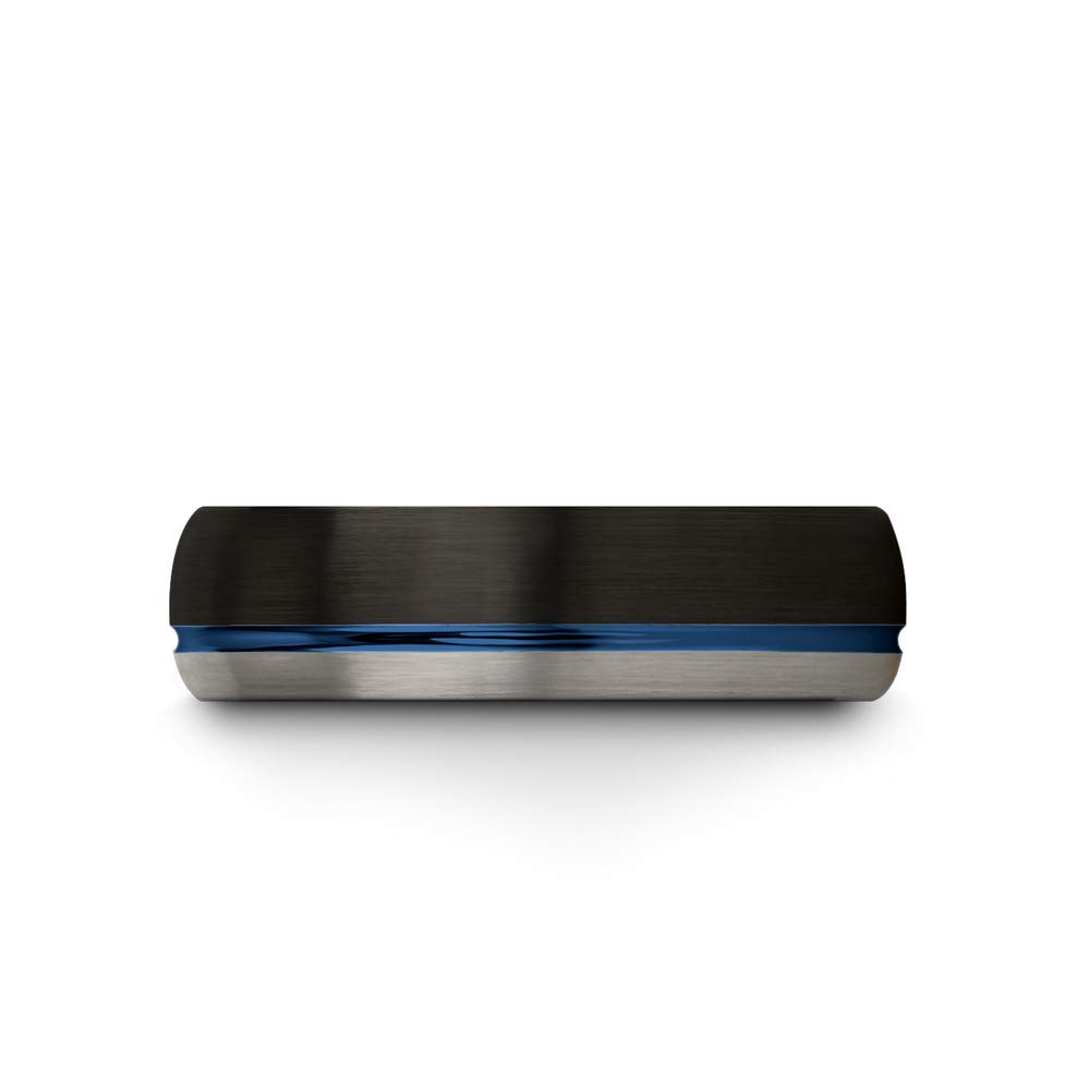 6mm Tungsten Carbide Wedding Band Ring for Men & Women - Blue Black Offset Line, Dome Grey Exterior, Half Brushed Polished - Custom Engraved Anniversary & Engagement Ring - Perfect for Weddings, Proposals & Special Occasions