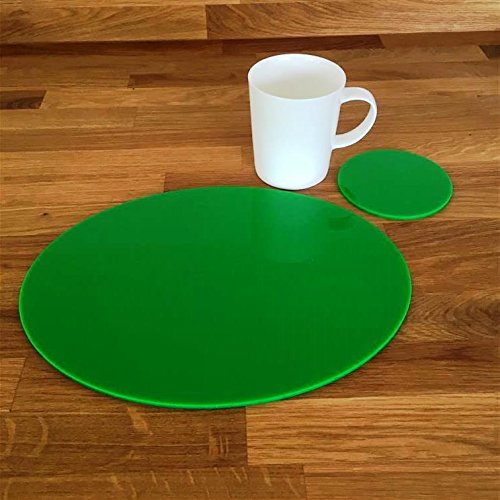 Eco-Friendly Oval Placemat and Round Coaster Set - 8-Piece Bright Green Table Setting for Dining, Kitchen, and Party Decor