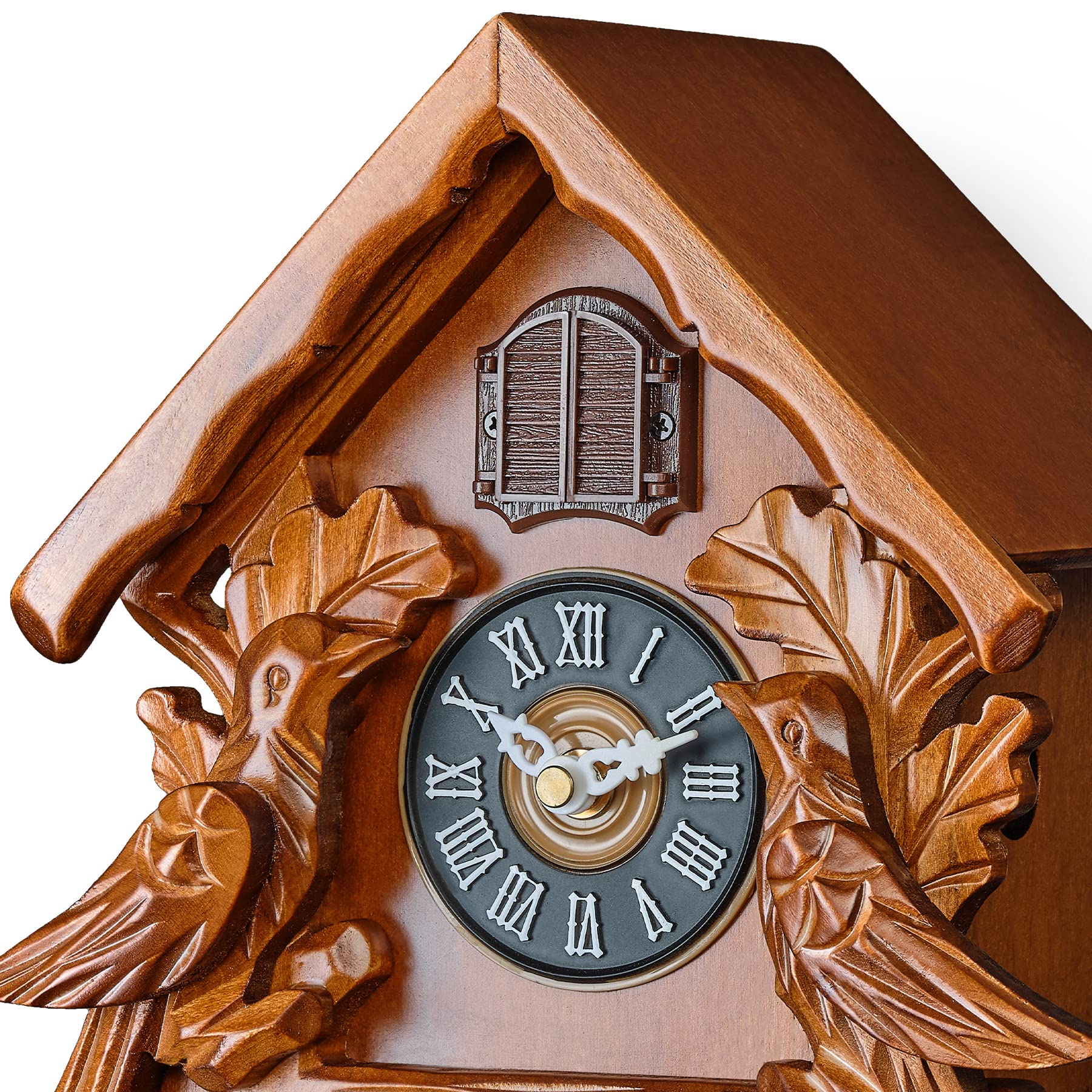TIMEGEAR Wooden Cuckoo Clock with Night Mode & Singing Bird - Handcrafted Pendulum Wall Clock with Traditional German Design (Brown) | Perfect for Living Room, Bedroom, and Cabin Decor