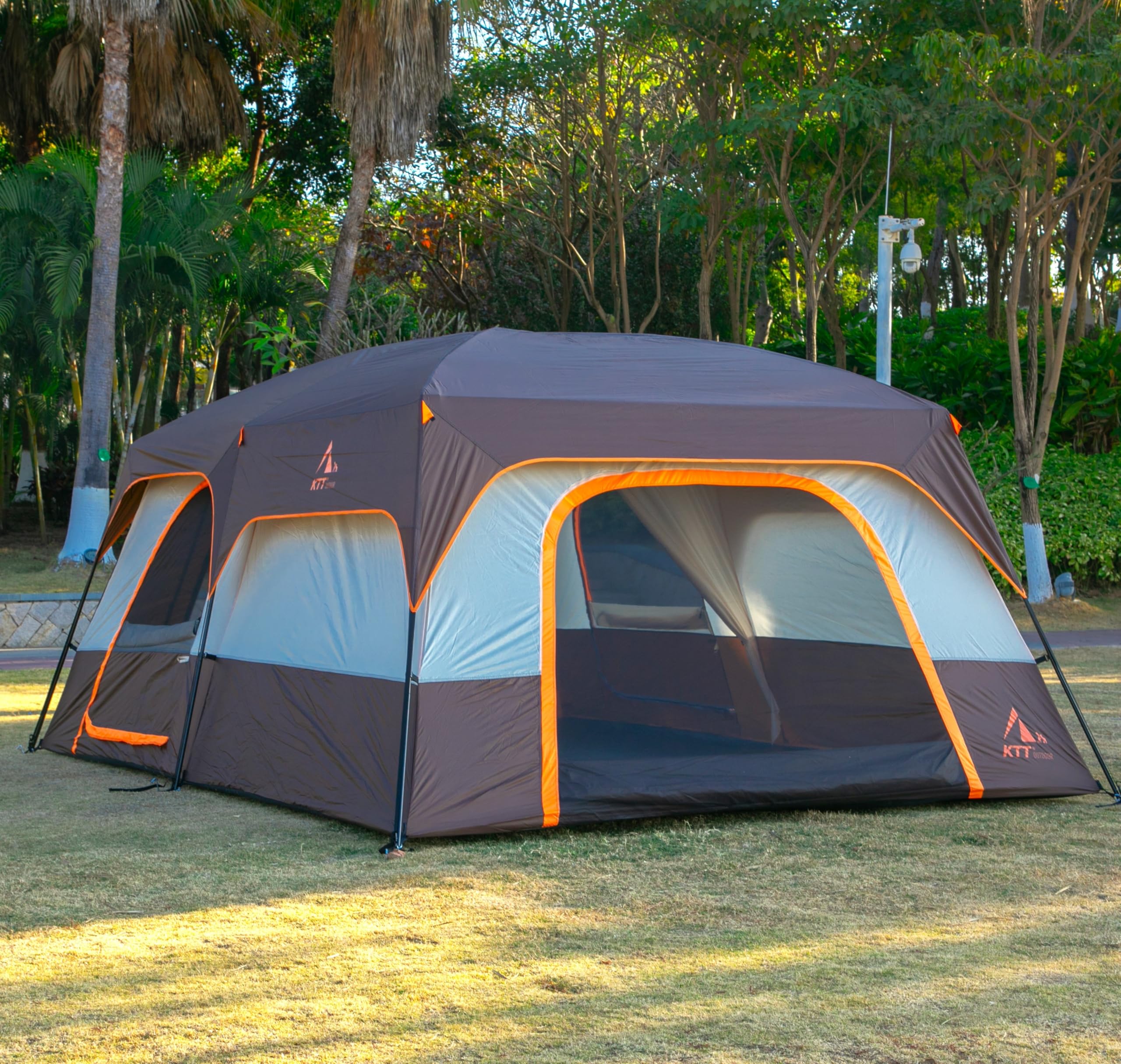 KTT Extra Large Family Cabin Tent for 10-14 People - 2 Rooms, 3 Doors & 3 Mesh Windows, Waterproof Double Layer Straight Wall Design - Perfect for Camping, Picnics, Family Gatherings & Outdoor Adventures