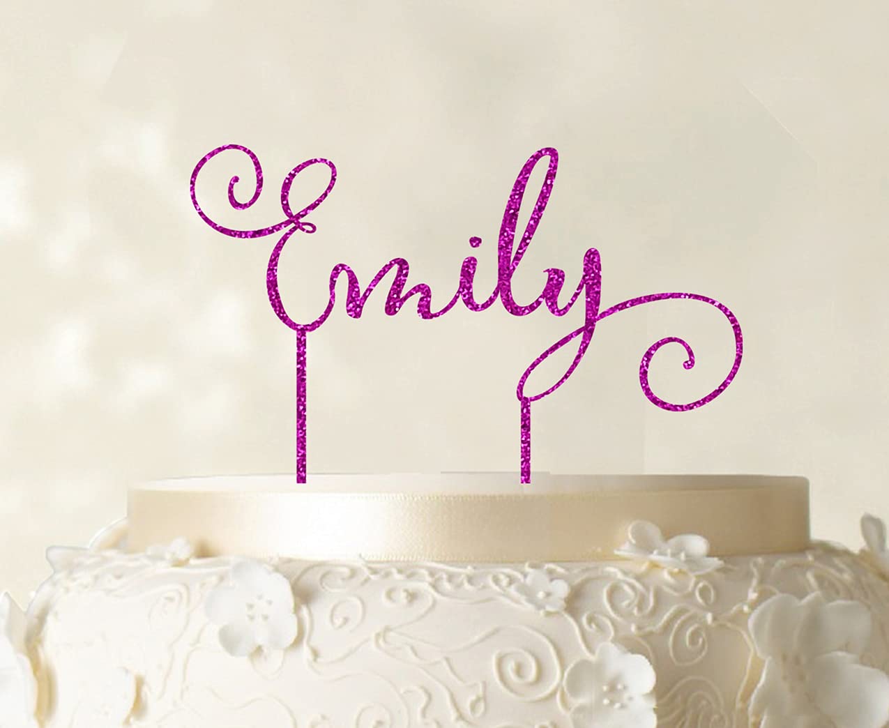 Custom Name Cake Topper - Personalized Glitter Pink Cake Decoration with Color Options (5