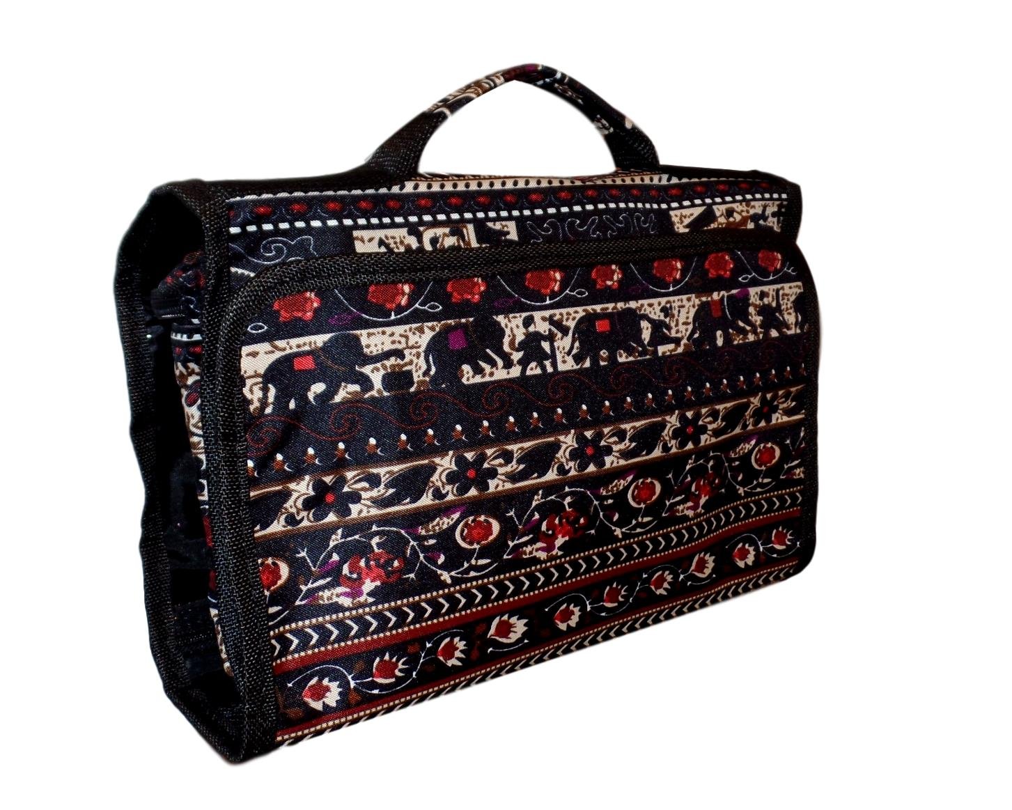 Roll-Up Hanging Toiletry Bag with Custom Embroidery - Elephant Tapestry Design for Travel Storage | Perfect Cosmetic Organizer for Bathroom, Camping & Vacation Packing