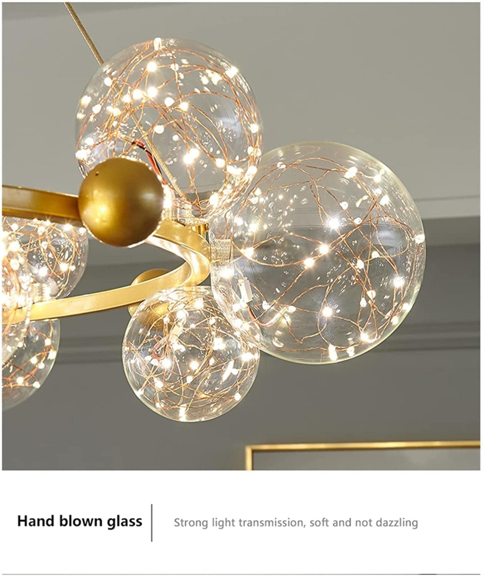 Modern Gold/Black LED Chandelier with Clear Glass Bubbles - Star Light Fixture for Living Room, Dining Room, Bedroom - Warm White Lighting - Elegant Home Decor for Parties & Romantic Dinners (B-15 Bubbles)