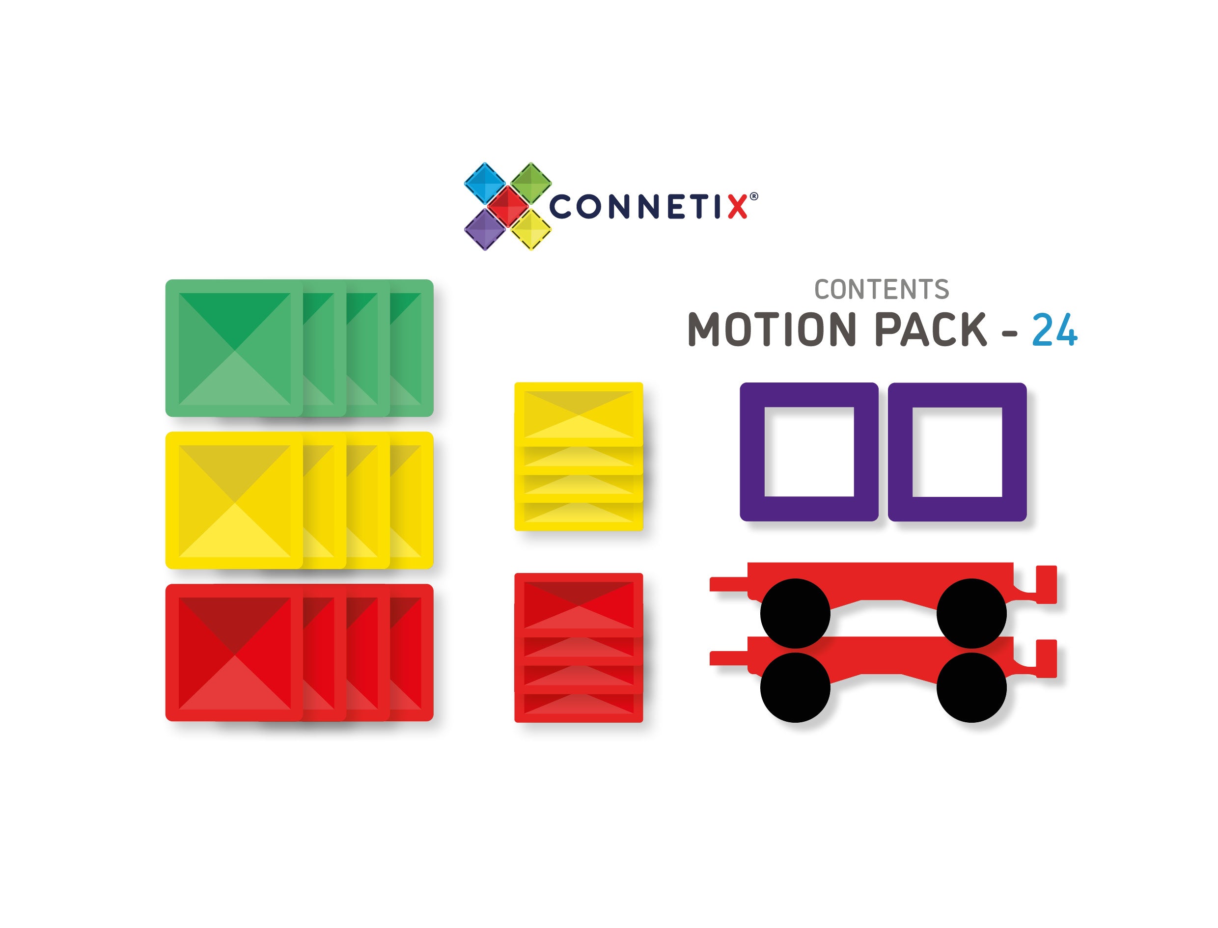 Connetix 24 Piece Magnetic Tiles Motion Pack - STEM Educational Building Toys for Kids, Perfect for Creative Play & Learning at Home or School