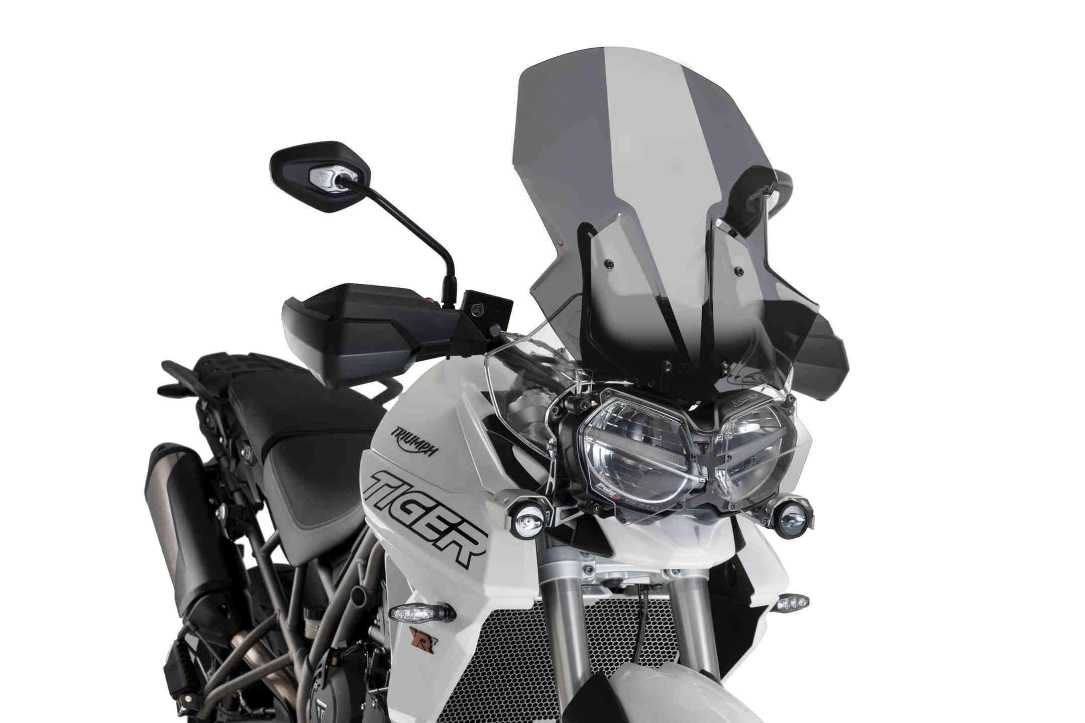 Puig Touring Windshield Screen for Triumph Tiger 800/XC/XR/XRX/XRT/XCX (2018) - Dark Smoke | Motorcycle Wind Protection for Adventure Touring & Long-Distance Riding