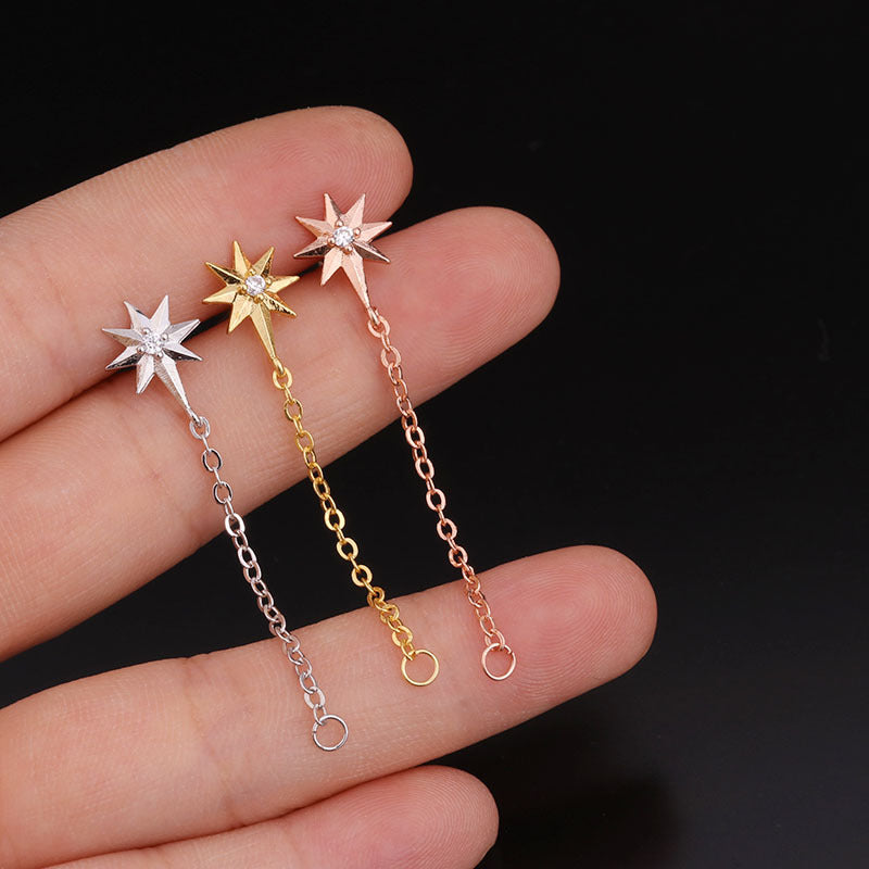 20G Celestial Two Hole Upper Lobe Piercing Earrings - Sparkling Star Studs for Cartilage & Helix - Perfect for Daily Wear & Special Occasions