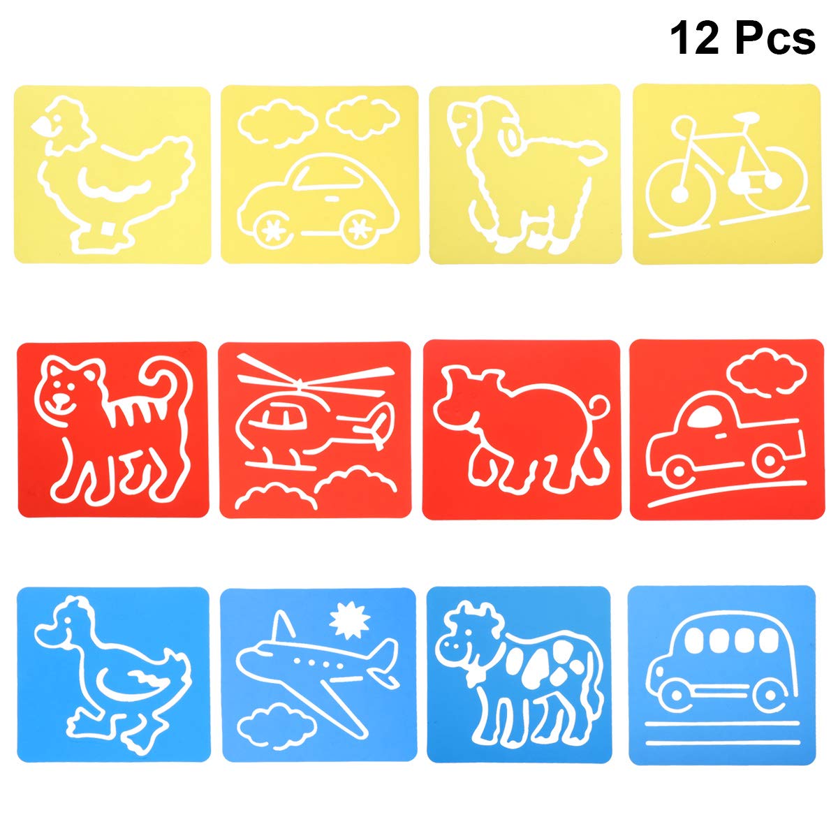 Healifty 12pcs Kids Drawing Stencils - Cartoon Animal Hollow Painting Templates for Children's Art Projects, DIY Crafts, Christmas Gifts & Birthday Party Activities