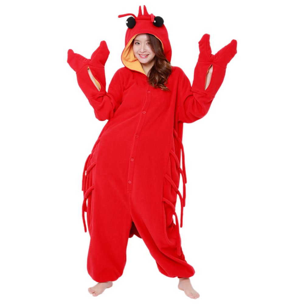 SAZAC Red Lobster Kigurumi Onesie Costume for Adults - Soft & Comfortable Animal Pajamas for Cosplay, Halloween Parties, and Loungewear