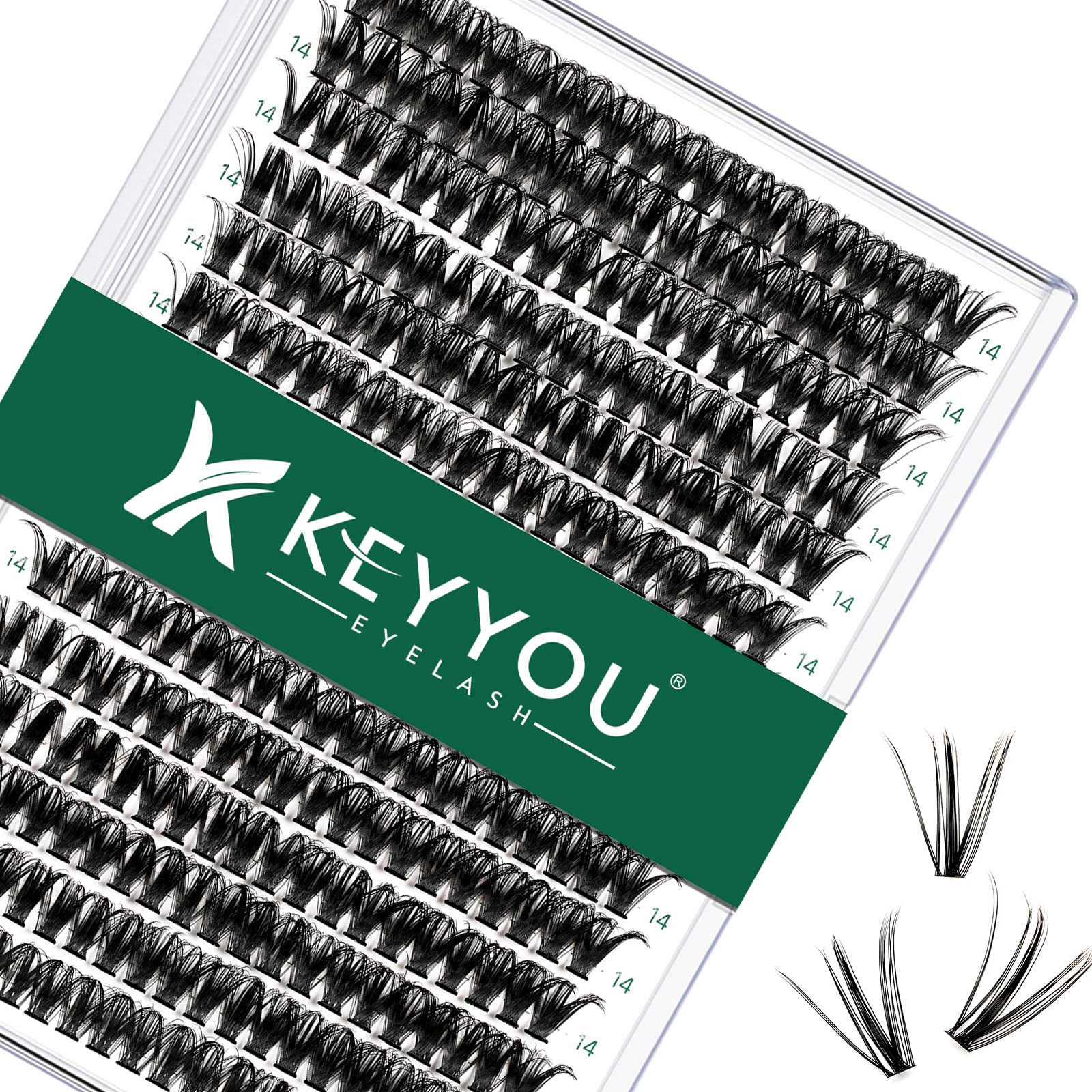 KEYYOU 300pcs 50D 0.07D 14mm Individual Cluster Lashes - Soft & Natural DIY Eyelash Extensions for Volume Look | Perfect for Daily Wear, Special Occasions & Professional Makeup Artists
