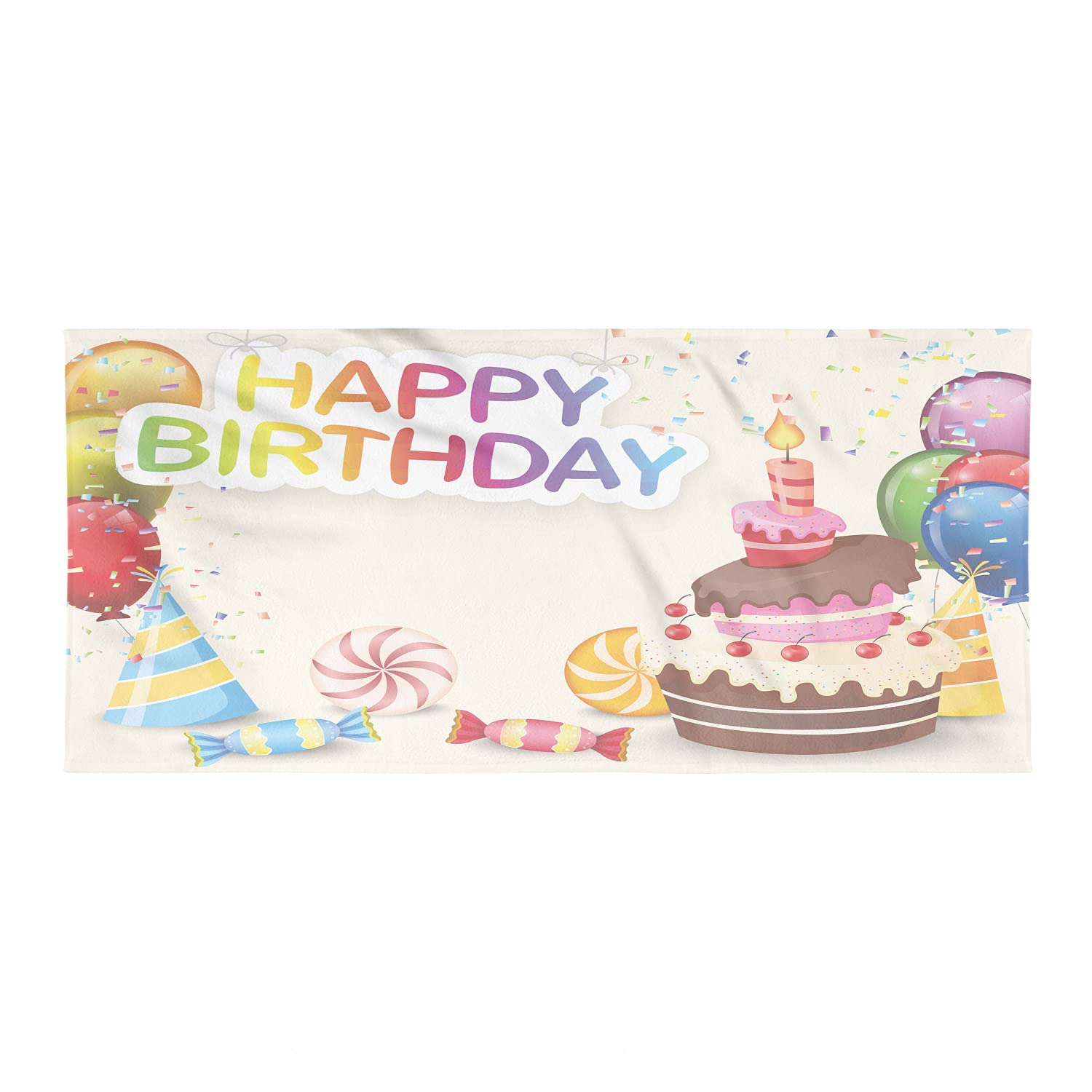 Ambesonne Quick Dry Lightweight Microfiber Camping Towel - Birthday Candies Cake Party Design for Backpacking, Hiking & Outdoor Adventures | Ultra Compact, Multicolor | Perfect for Beach, Pool, Gym & Travel