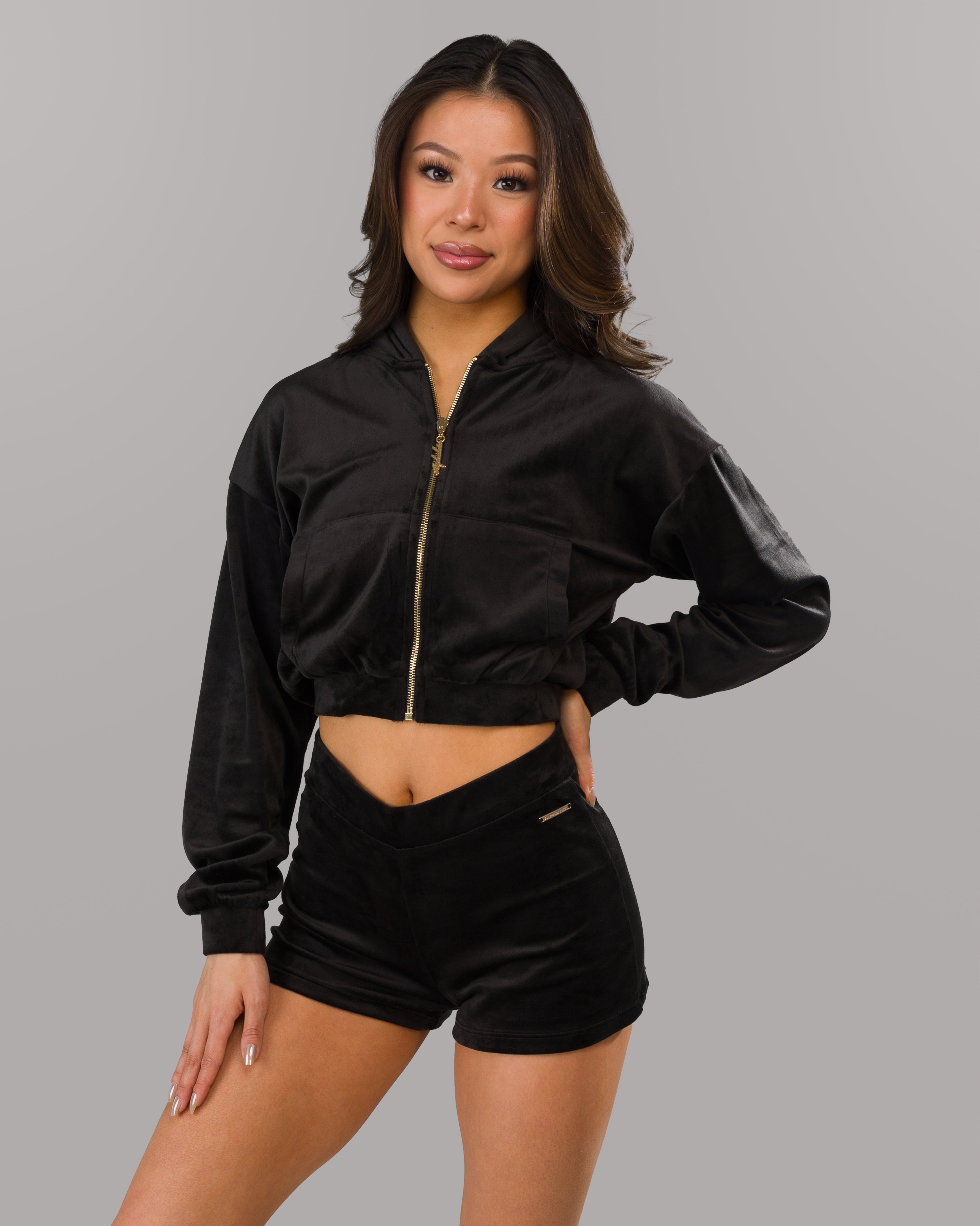 Premium Velour Zip-Up Hoodie for Women & Men - Soft & Cozy Black Pullover for Casual Wear, Gym, and Lounge