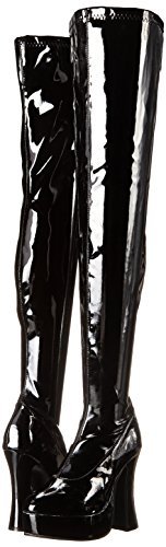 Ellie Shoes Women's Black Patent Leather Thigh High Boots - 6 Inch Chunky Heel Platform Boots for Party, Night Out & Cosplay