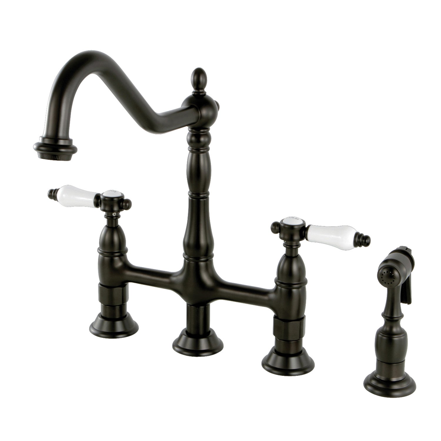 Bel Air KS1275BPLBS Bridge Kitchen Faucet with Brass Side Sprayer in Oil Rubbed Bronze Finish - Perfect for Farmhouse, Rustic, and Traditional Kitchen Styles