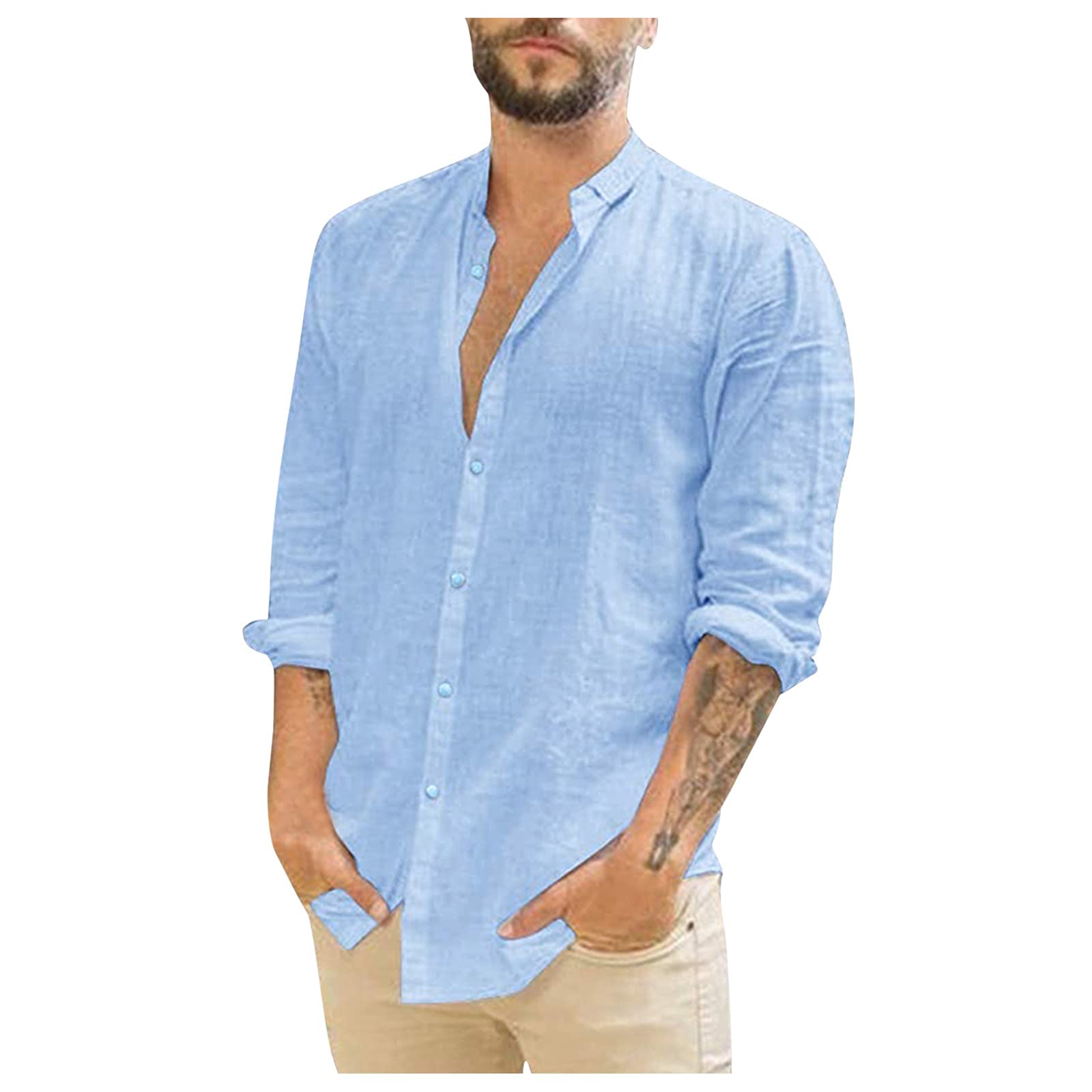 JUNGE Men's Long Sleeve Button Down Shirt - Classic Plain Work & Casual Dress Shirt for Business, Office & Everyday Wear | Comfortable Designer Blouse for Professional & Smart Casual Outfits
