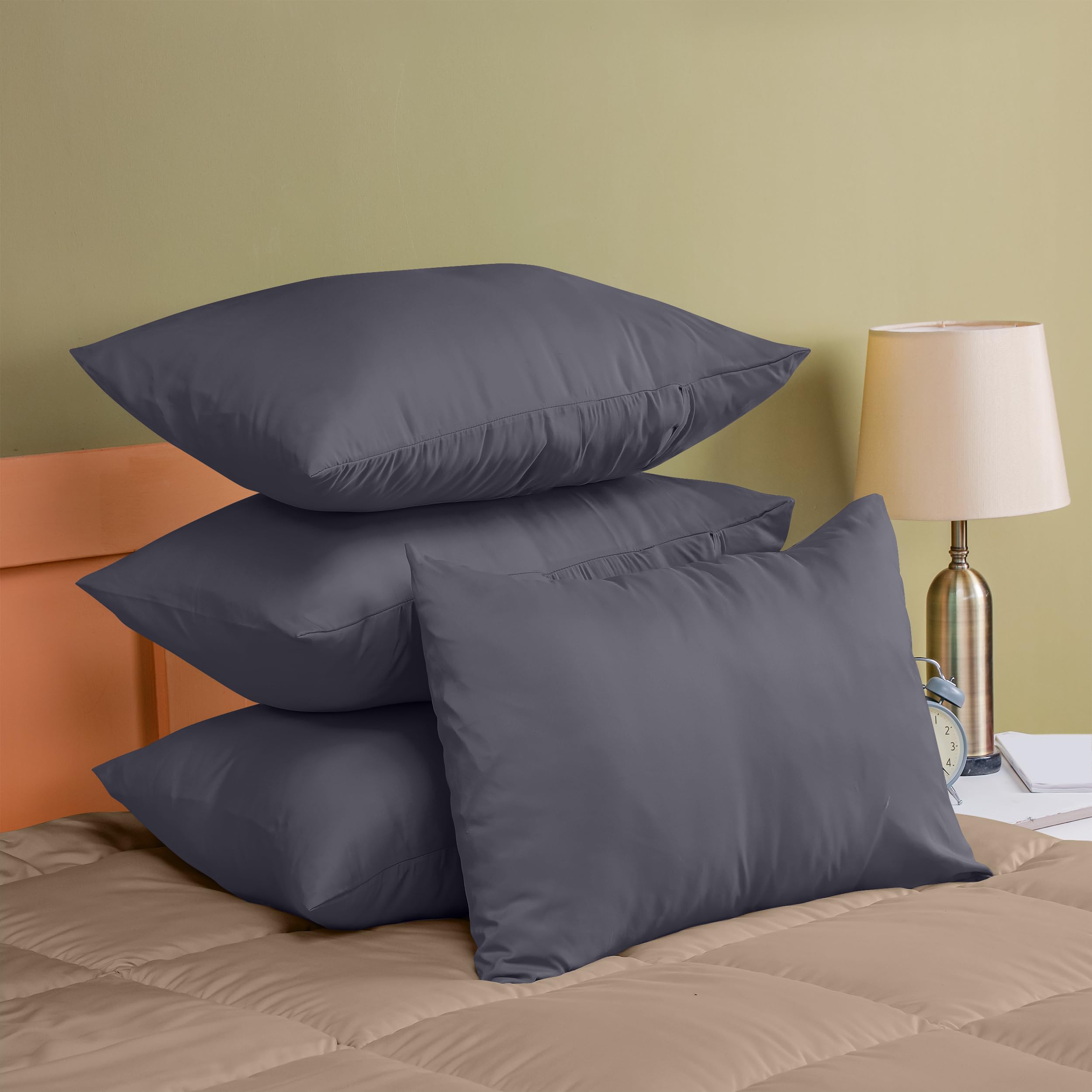 Utopia Bedding 4 Pack Standard Pillow Cases 20x30 Inches (50x75 cm) - 100% Brushed Microfiber Pillow Covers with Envelope Closure - Wrinkle, Fade & Stain Resistant - Grey - Perfect for Home, Hotel & Guest Room Use