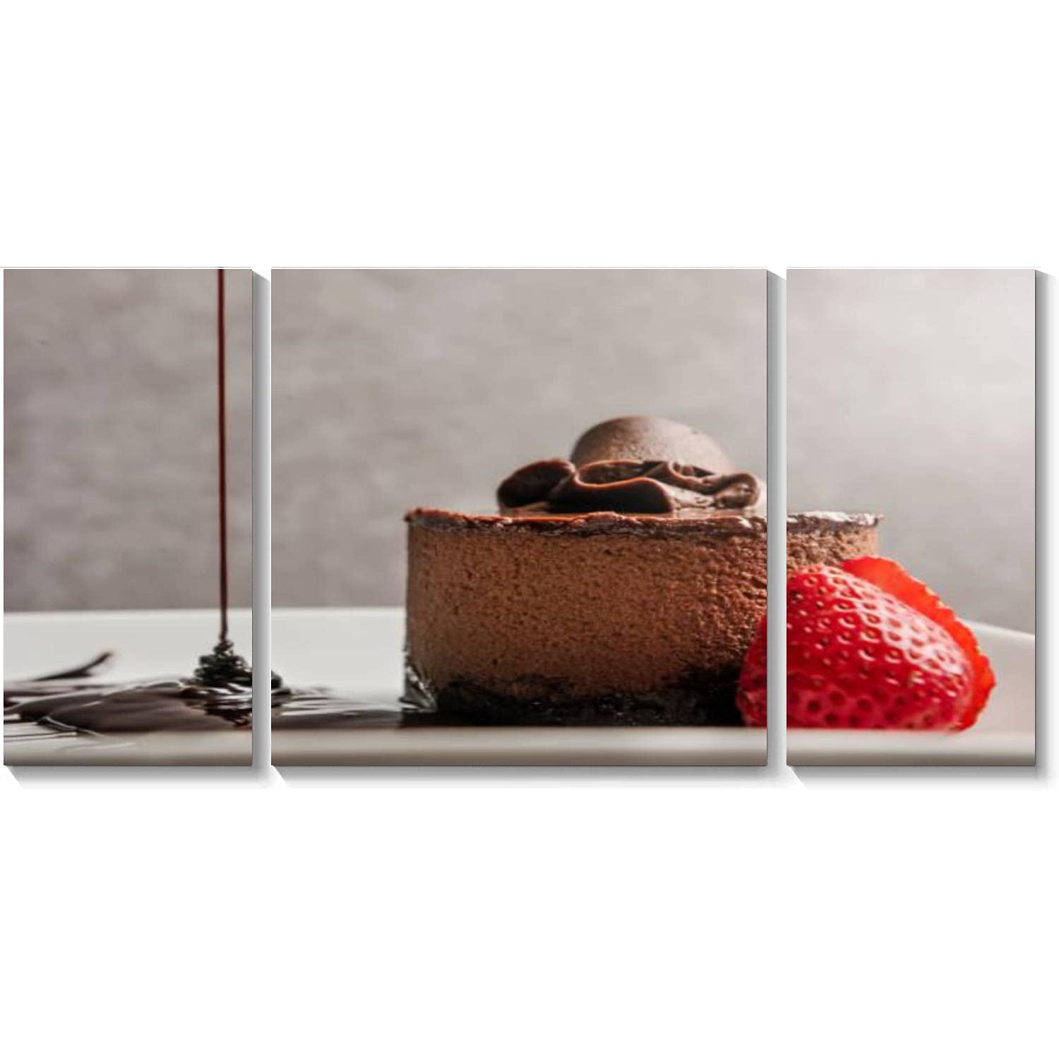BDMPIZLNSF 3 Panel Canvas Wall Art - Chocolate Mousse Dessert Painting, Framed Print Picture for Living Room & Bedroom Decor | Ready to Hang Kitchen & Dining Room Wall Decor for Sweet Treat Lovers