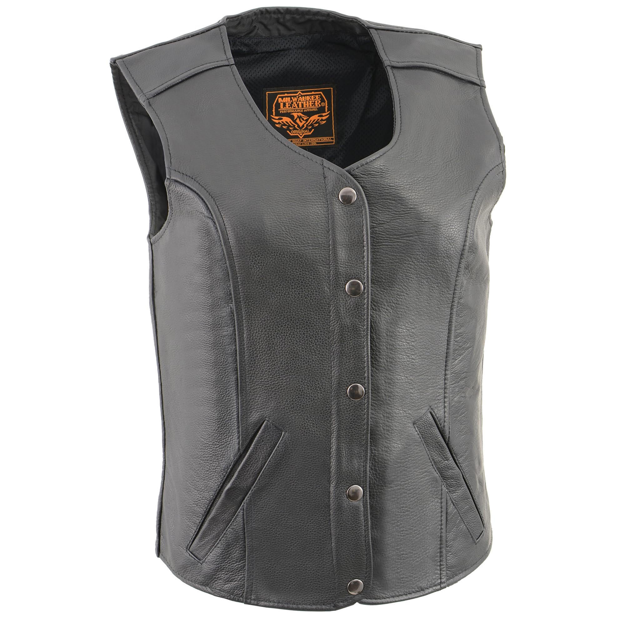**Milwaukee LKL4701 Women's Snap Front Long Black Leather Vest - Stylish & Durable for Motorcycle Riding, Outdoor Adventures & Casual Wear**