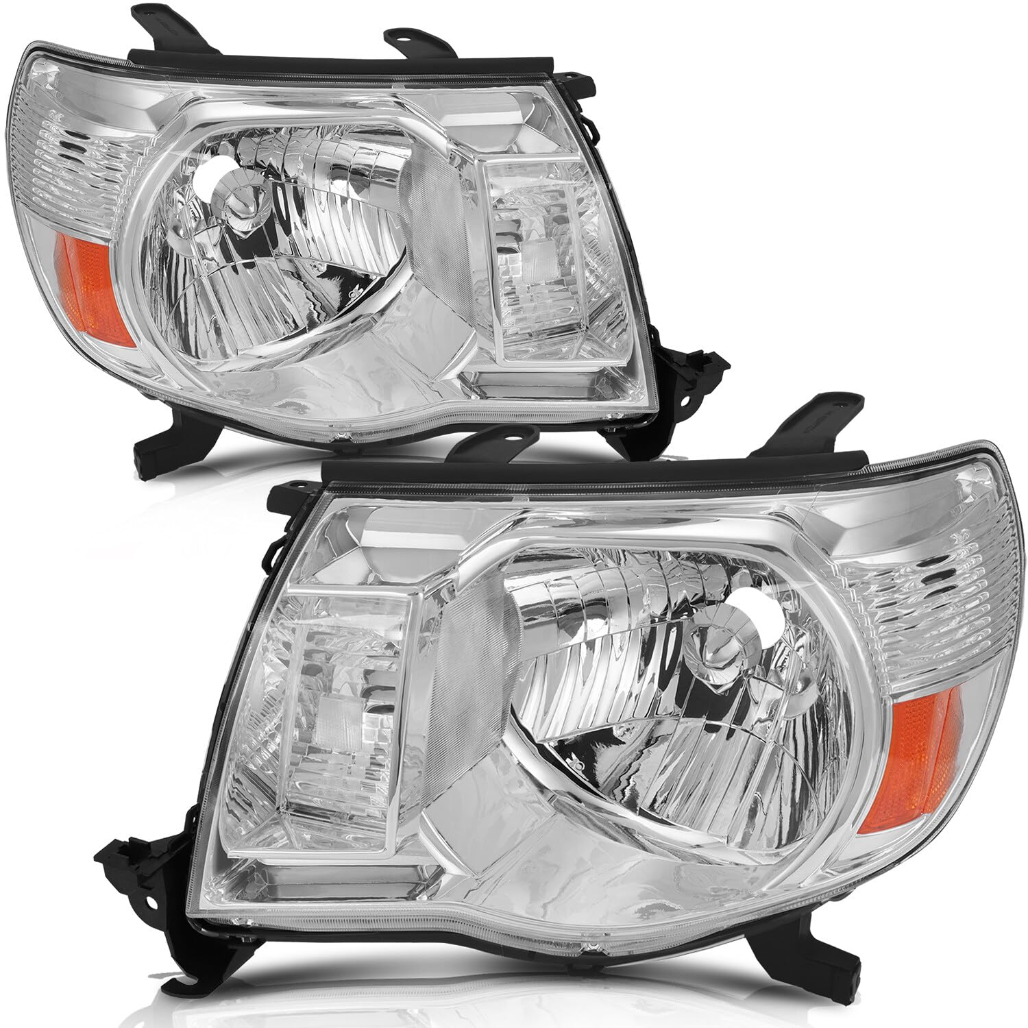 2005-2011 Toyota Tacoma Headlight Assembly - Chrome Housing with Amber Reflector & Clear Lens | Replacement Headlamps for Improved Night Driving & Off-Road Visibility