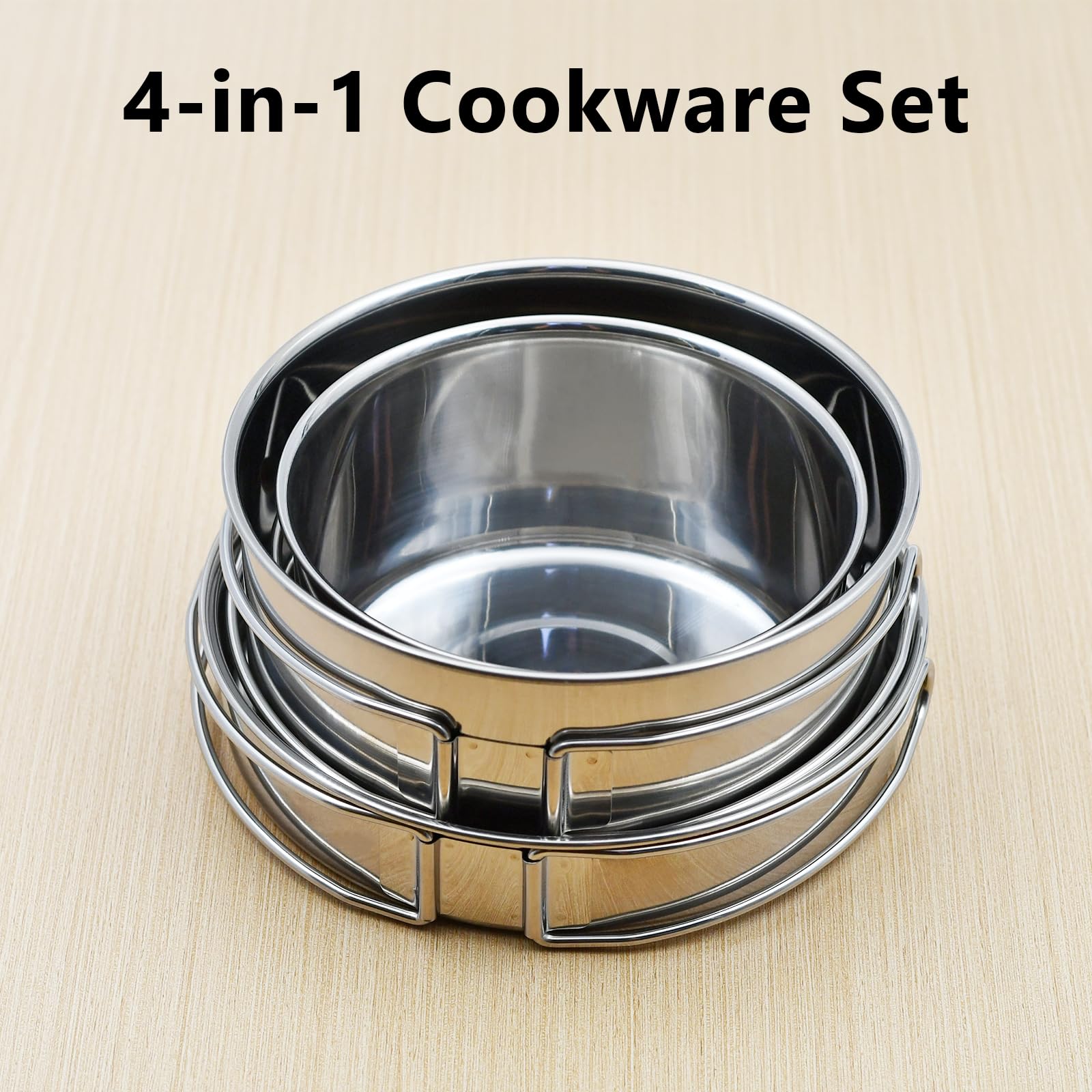 Premium 18/8 Stainless Steel Camping Cookware Set - 4-Piece Lightweight Backpacking Cook Pot Kit with Lid | Durable Outdoor Cooking Messware for Camping, Hiking, Picnics & Emergency Preparedness