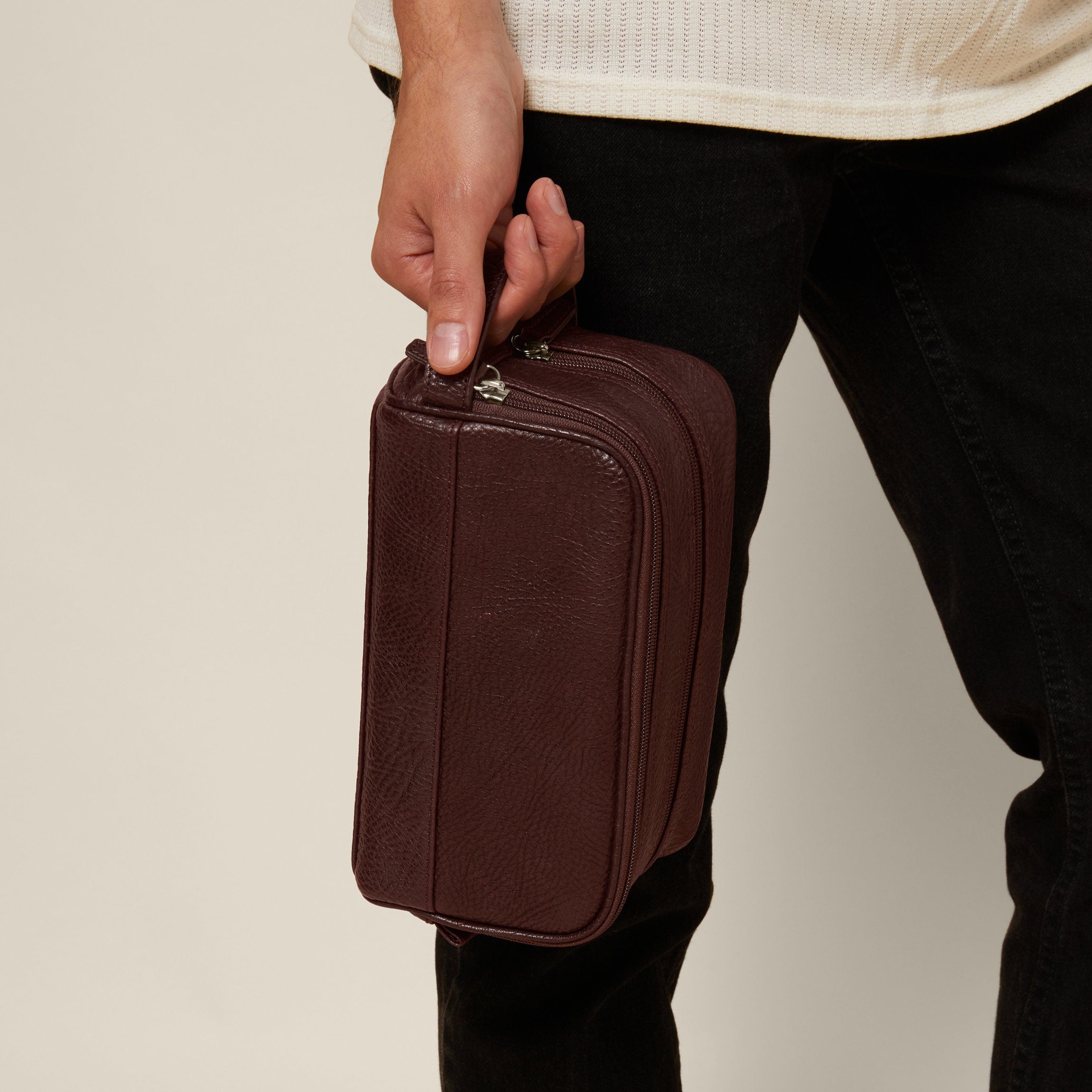 Premium Small Double Zip Toiletry Bag for Travel - Waterproof Cosmetic Organizer (Espresso Brown) - Perfect for Gym, Vacation & Business Trips