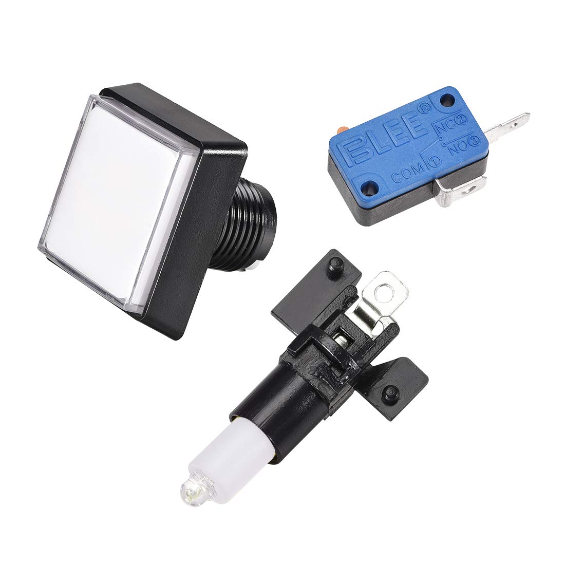 uxcell 44x44mm Square 12V LED Illuminated Arcade Push Button Switch with Micro Switch - White (2 Pack) for Video Games, DIY Arcade Cabinet & Home Gaming Setup