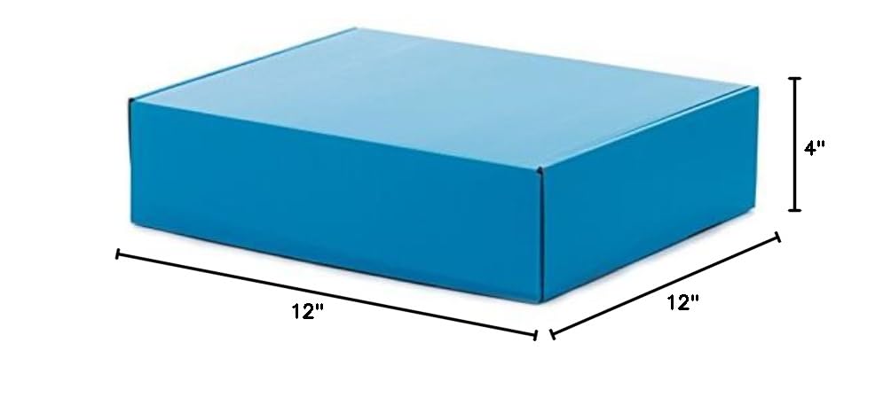 50 Pack - 12x12x4 Inch Blue Corrugated Tuck Top Shipping Boxes for Mailing, Storage & Packaging | Heavy Duty Cardboard Boxes for eCommerce, Moving & Organizing