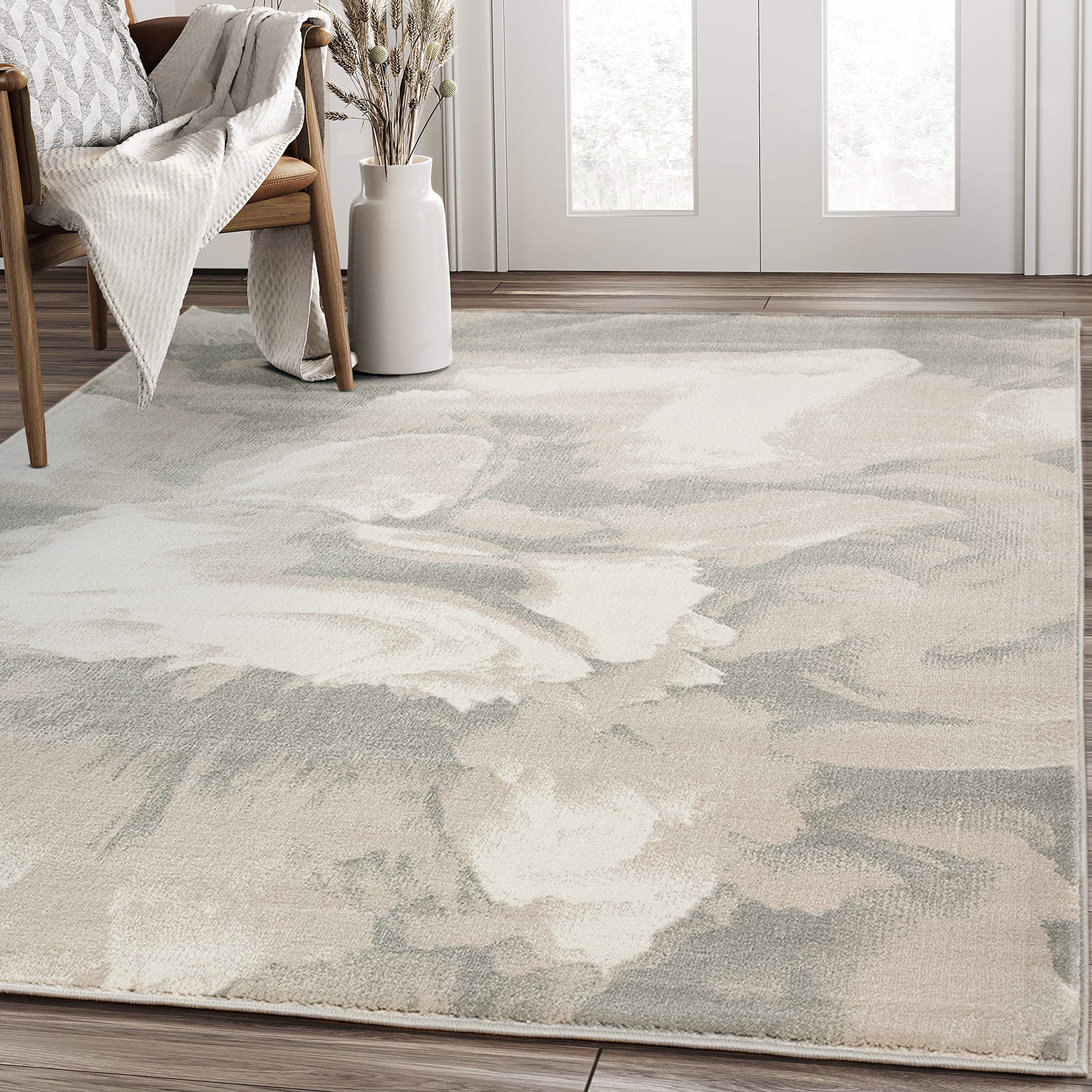 Abani Modern 6' x 9' Neutral Beige & Cream Swirl Area Rug - Contemporary Geometric 3D Design for Bedroom, Living Room & Office - Soft & Durable Home Decor