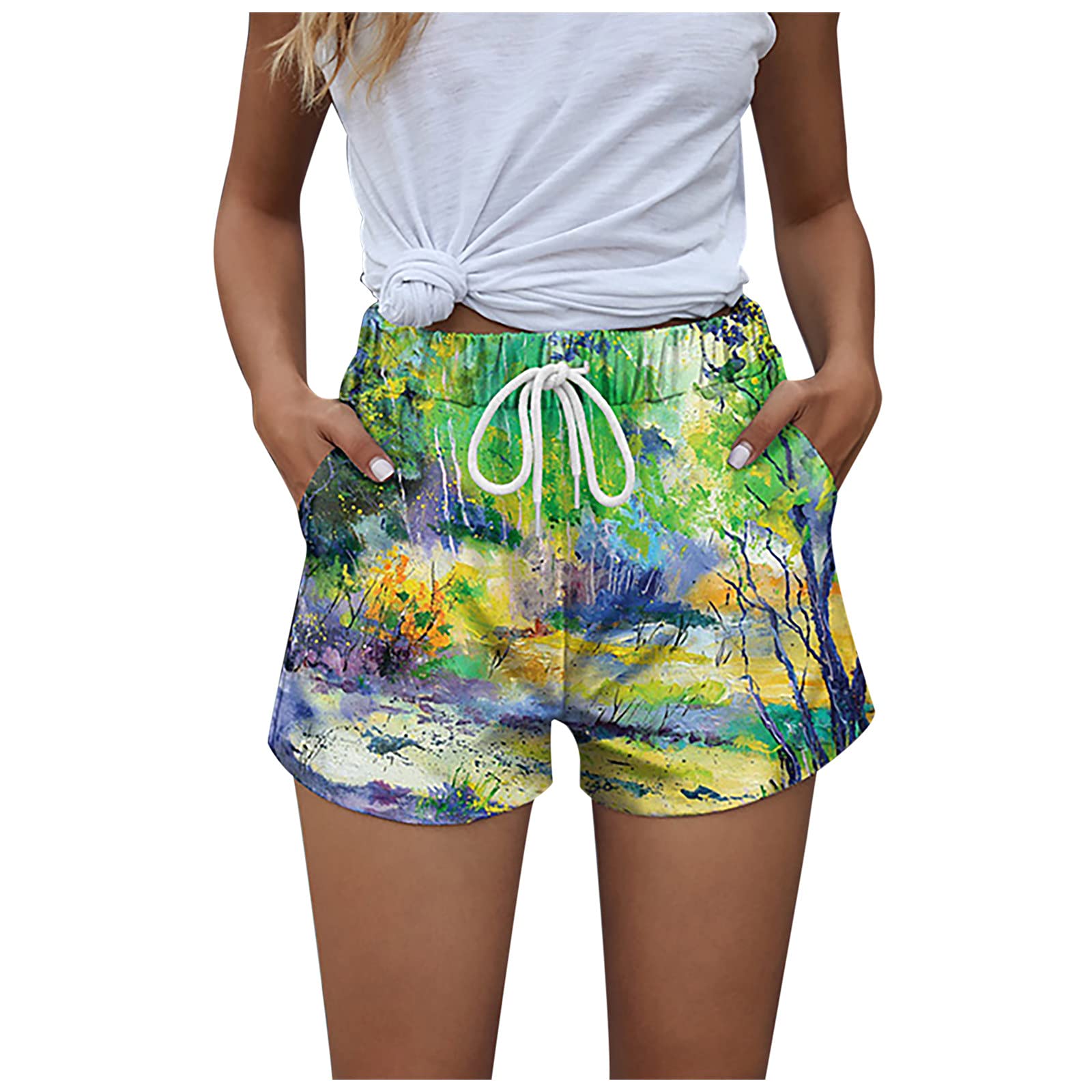Posijego Women's Tie Dye Shorts - Summer & Fall Loose Fit Bandage Sport Gym Shorts with Trendy Graphic Print | Perfect for Yoga, Running, Beach & Casual Wear (2022 Collection)