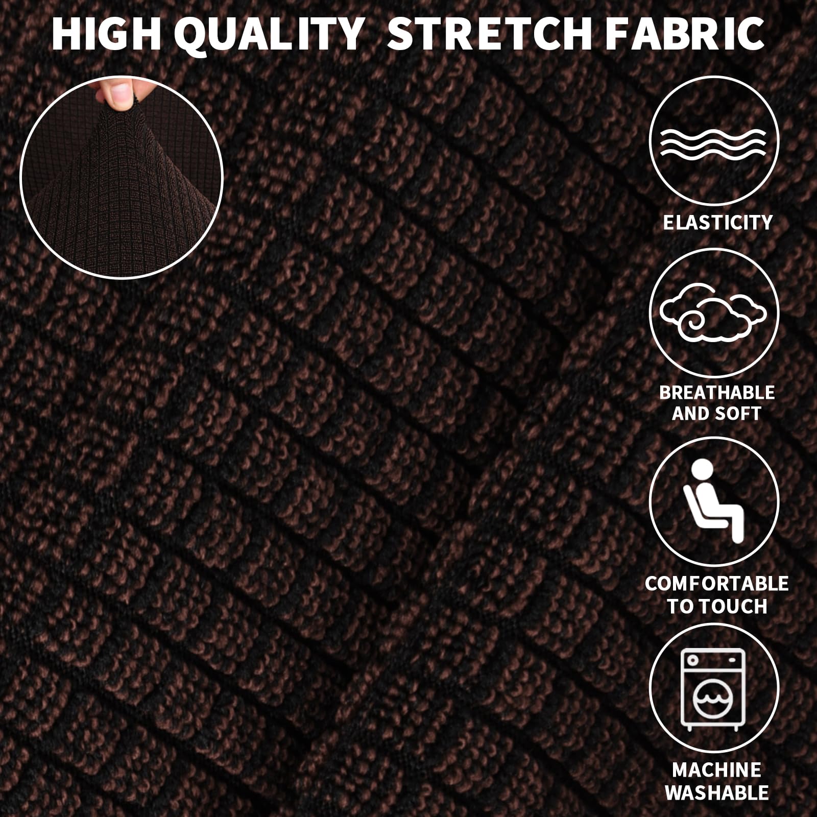 JIVINER Stretch Jacquard Sofa Cover - 1-Piece Anti-Slip Loveseat Slipcover with Small Check Pattern, Fits 2-Cushion Couches (Dark Coffee) - Perfect for Homes with Kids & Pets, Living Room Furniture Protection