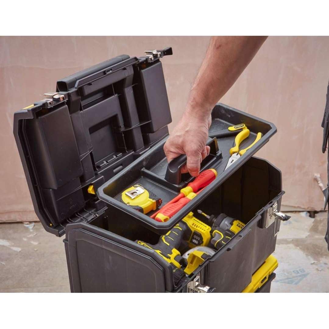STANLEY 2 in 1 Rolling Toolbox with Pull Handle | Detachable Tool Organizer | Portable Tote Tray for Tools, Small Parts & Accessories | Heavy-Duty Construction (Model 1-70-327) | Perfect for Job Sites, Workshops & DIY Projects