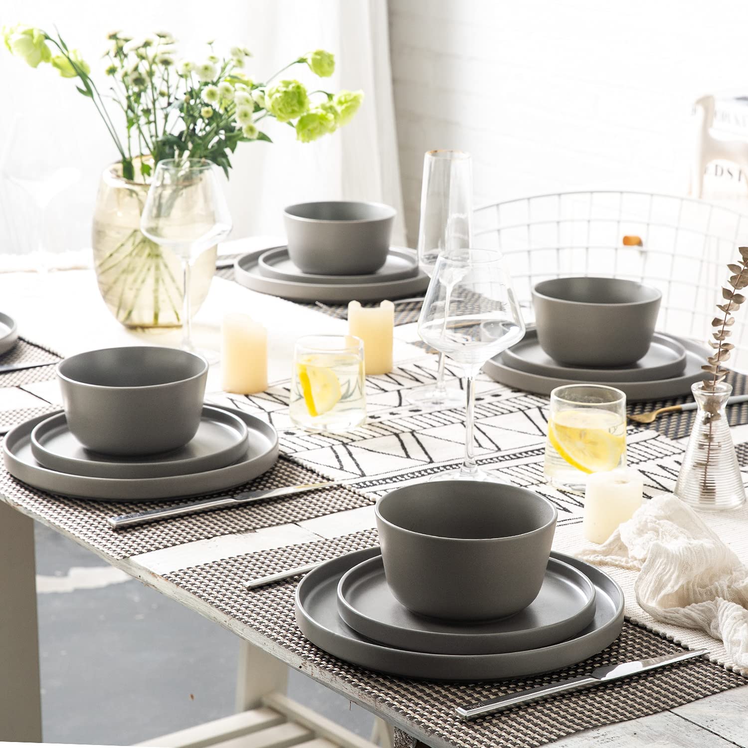 AmorArc 26oz Stoneware Cereal Bowls Set of 6 - Chip-Resistant Ceramic Soup Bowls for Oatmeal, Snacks, Cereal & Pasta - Matte Gray Kitchenware for Dining, Breakfast & Family Meals