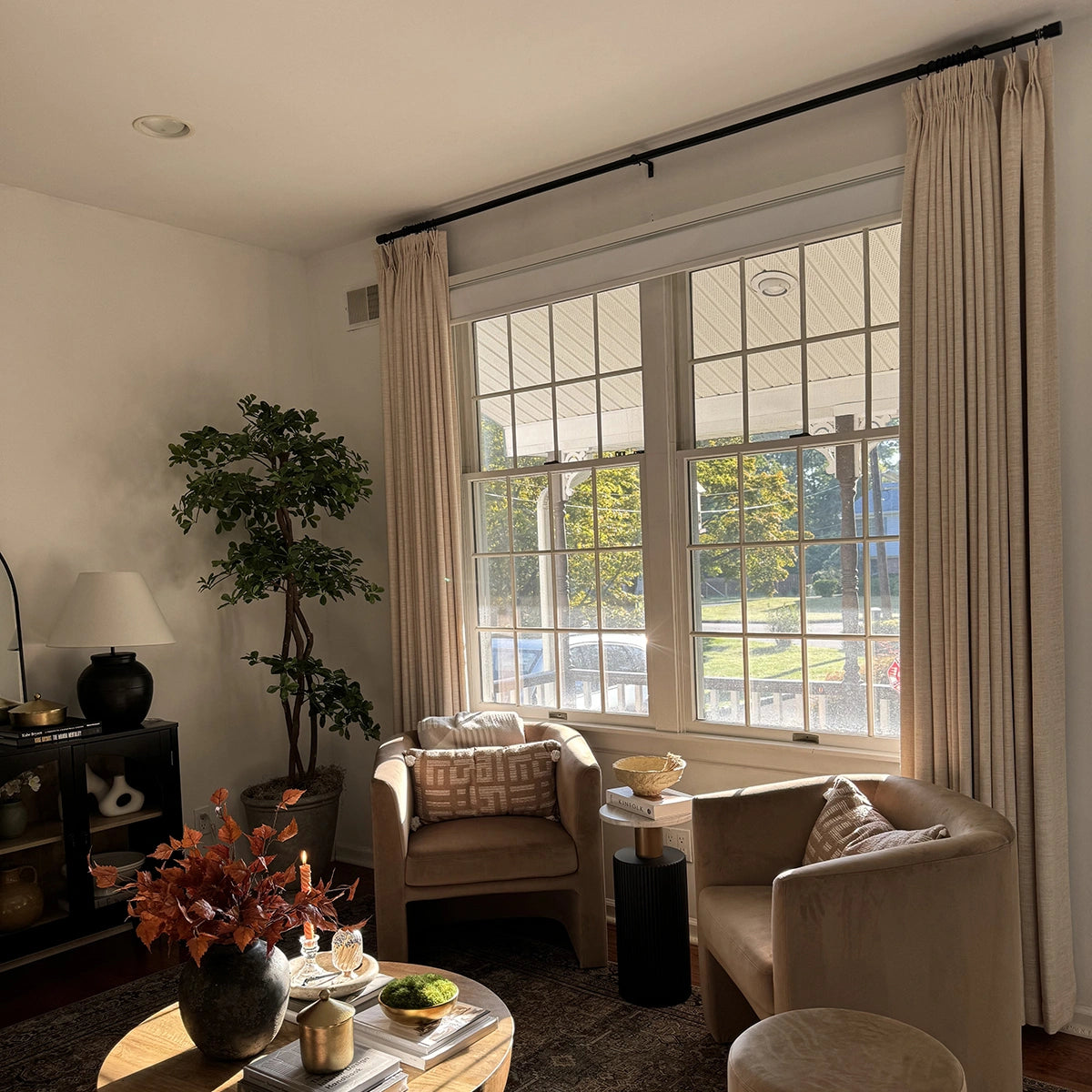 Pinch Pleated Blackout Curtains - 100% Linen Fabric for Modern Home Decor | Noise Reducing & Thermal Insulated Window Drapes for Bedroom & Living Room