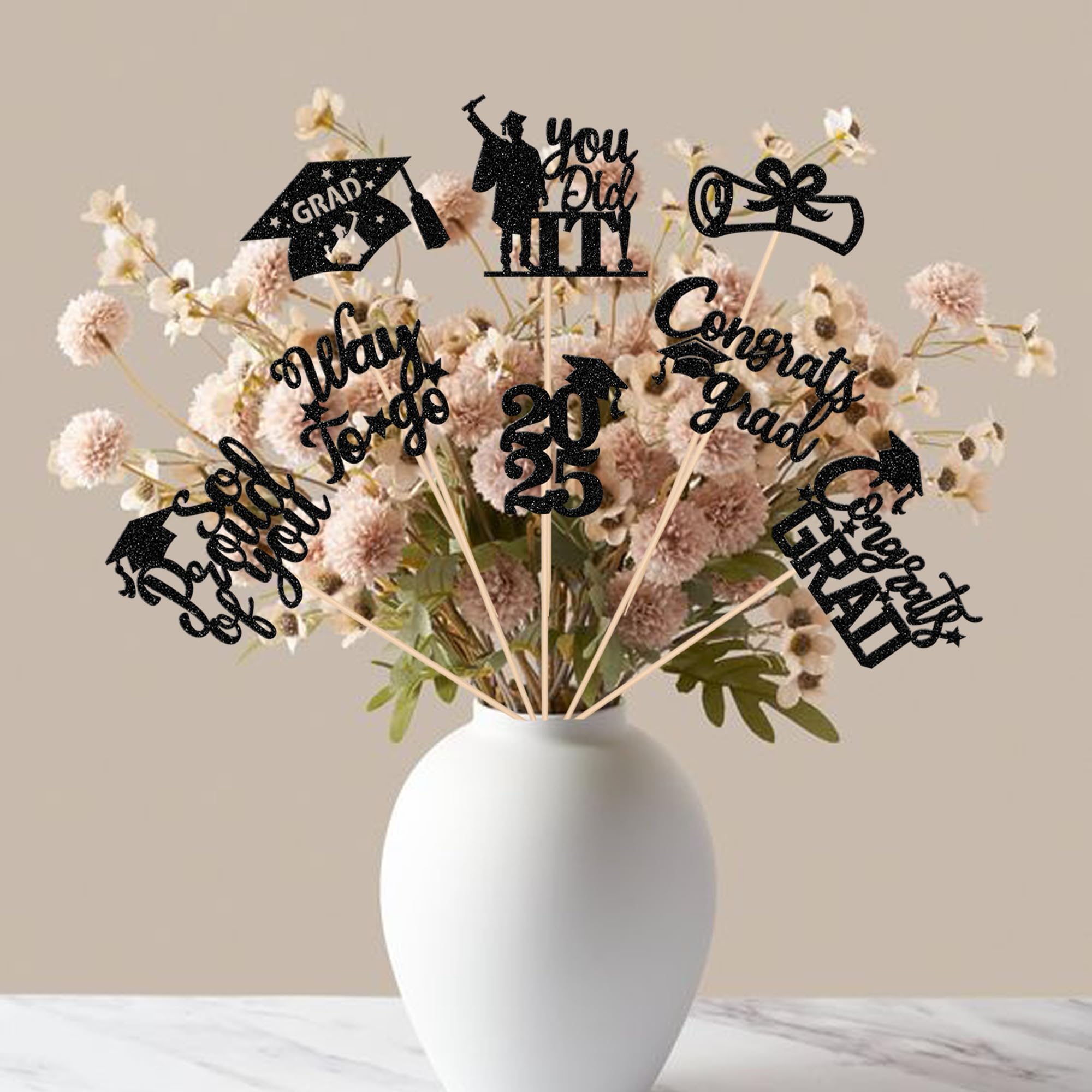 Rsstarxi 16 Pack Graduation Centerpieces 2025 - Double Sided Glitter Class of 2025 Table Toppers - So Proud of You Congrats Grad Decorations - Perfect for High School & College Graduation Parties, Ceremonies & Photo Backdrops (Black)