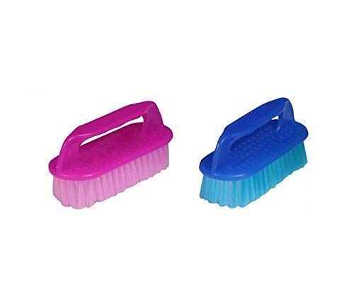 Cleanado Semi-Hard Bristle Cleaning Brush with Handle - Dual Use Wet & Dry Laundry Brush for Clothes Washing (Blue, 2-Pack) - Perfect for Delicate Fabrics, Hand Wash & Stain Removal
